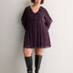 Purple Printed Chiffon Ruffled Swing Dress