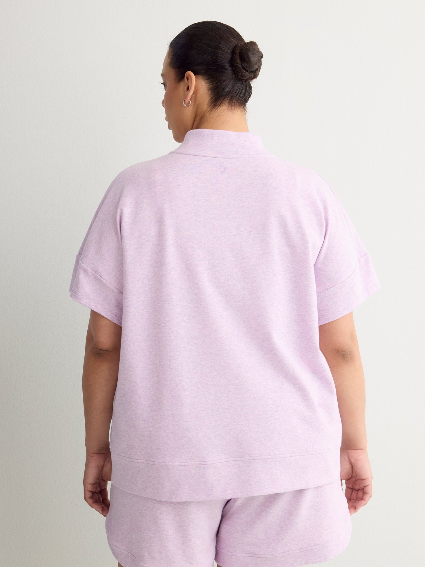 French Terry Half-Zip High-Neck Cap-Sleeve Sweatshirt - Active Zone