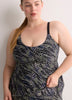 Black Wave-Print A-Line Tankini Top - Active Zone