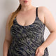 Black Wave-Print A-Line Tankini Top - Active Zone