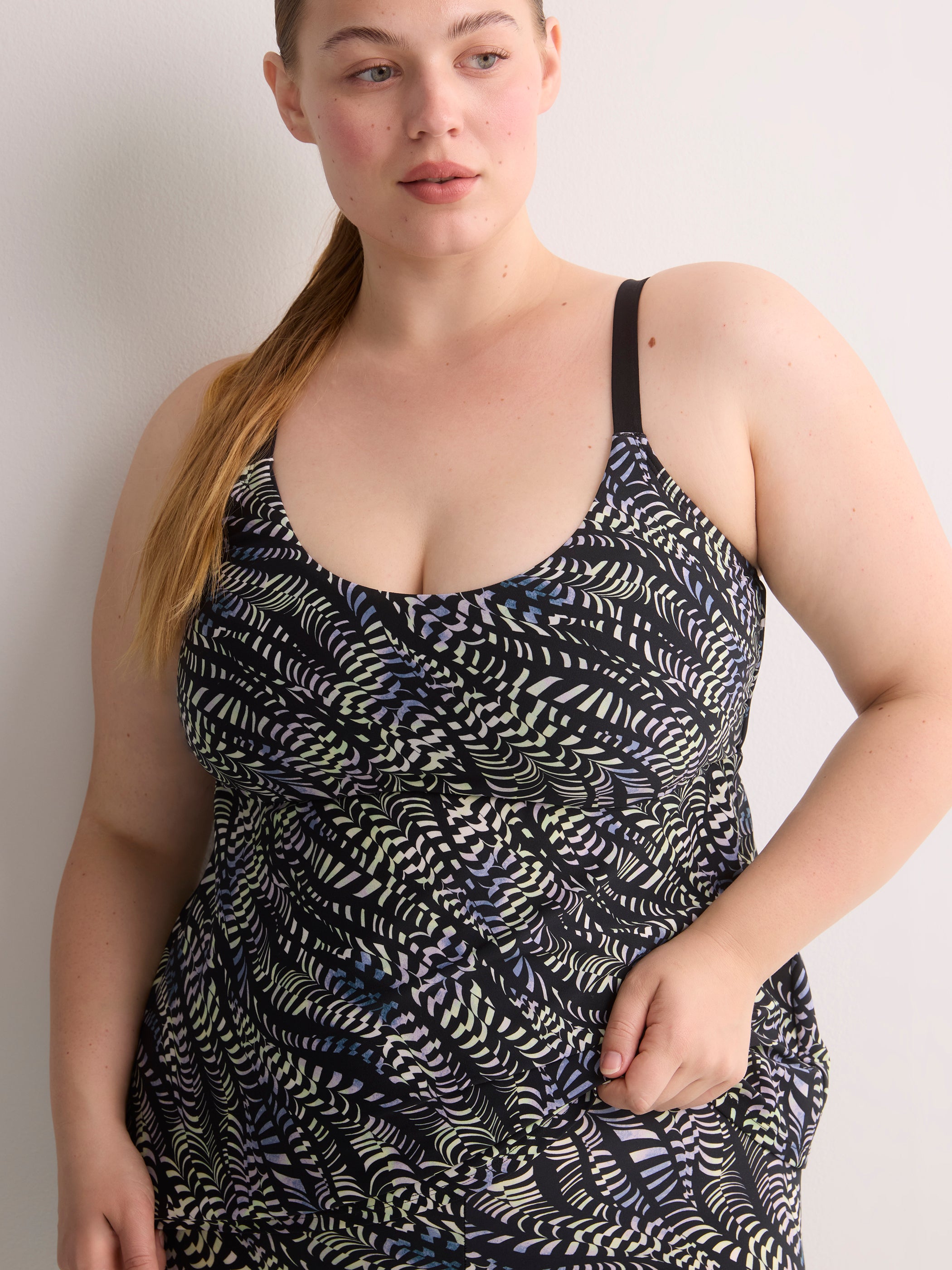 Black Wave-Print A-Line Tankini Top - Active Zone