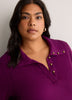 Loose Waffle Knit Tunic with Buttoned Collar