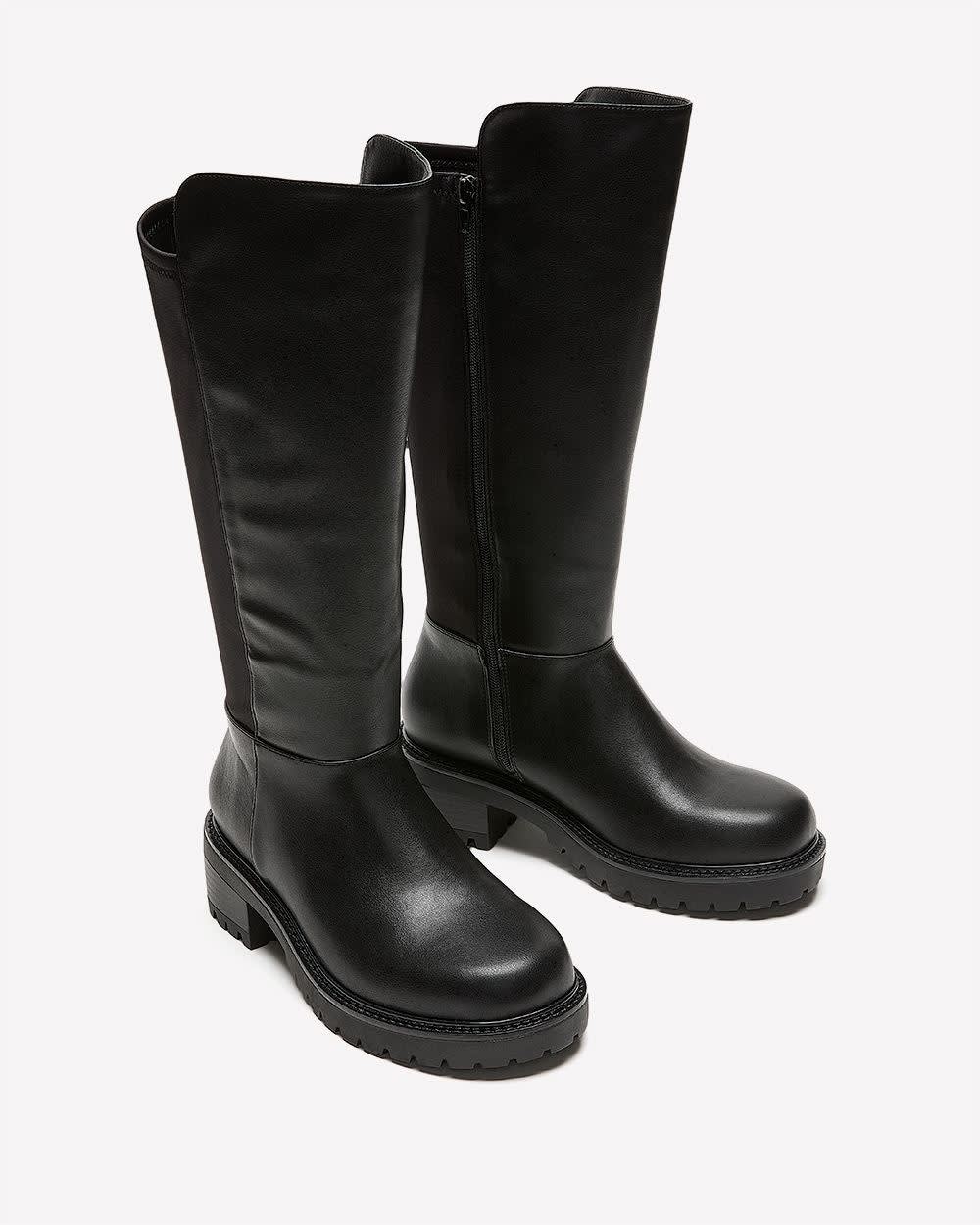 Ladies Tall Boot – PU Upper, Neoprene Back, Mid Heel