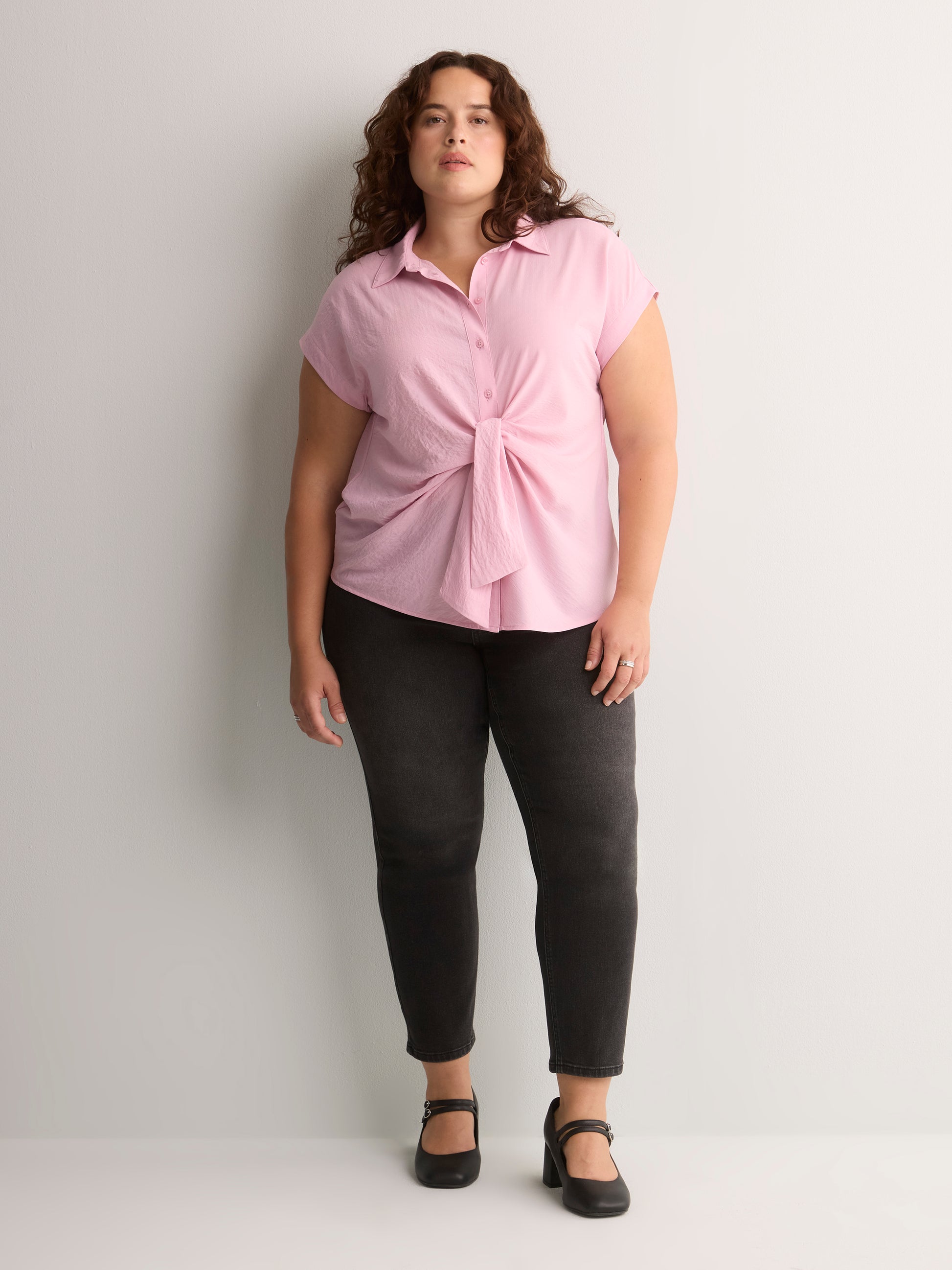 Knotted Buttoned-Down Blouse