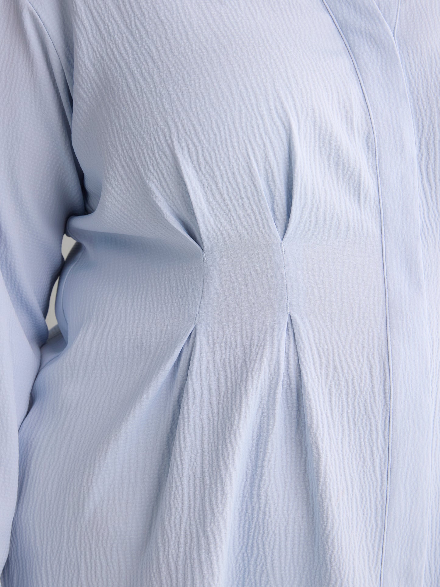 Soft Blue Textured Dropped-Shoulder Fit-and-Flare Shirt Blouse