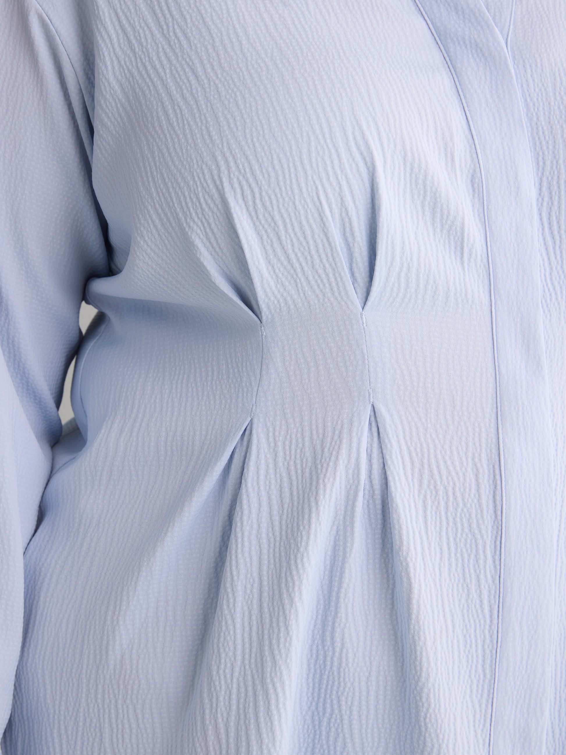 Soft Blue Textured Dropped-Shoulder Fit-and-Flare Shirt Blouse