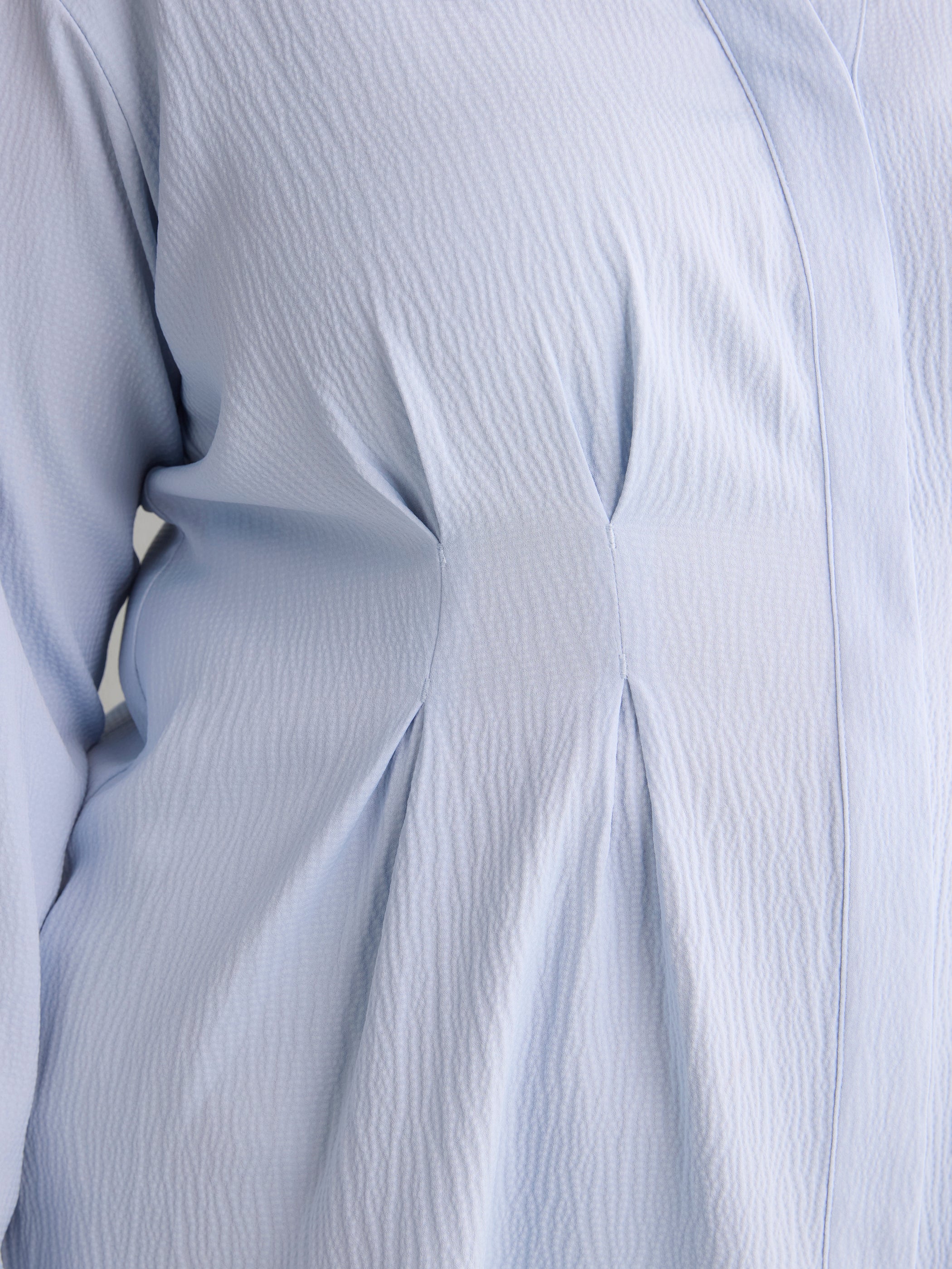 Soft Blue Textured Dropped-Shoulder Fit-and-Flare Shirt Blouse
