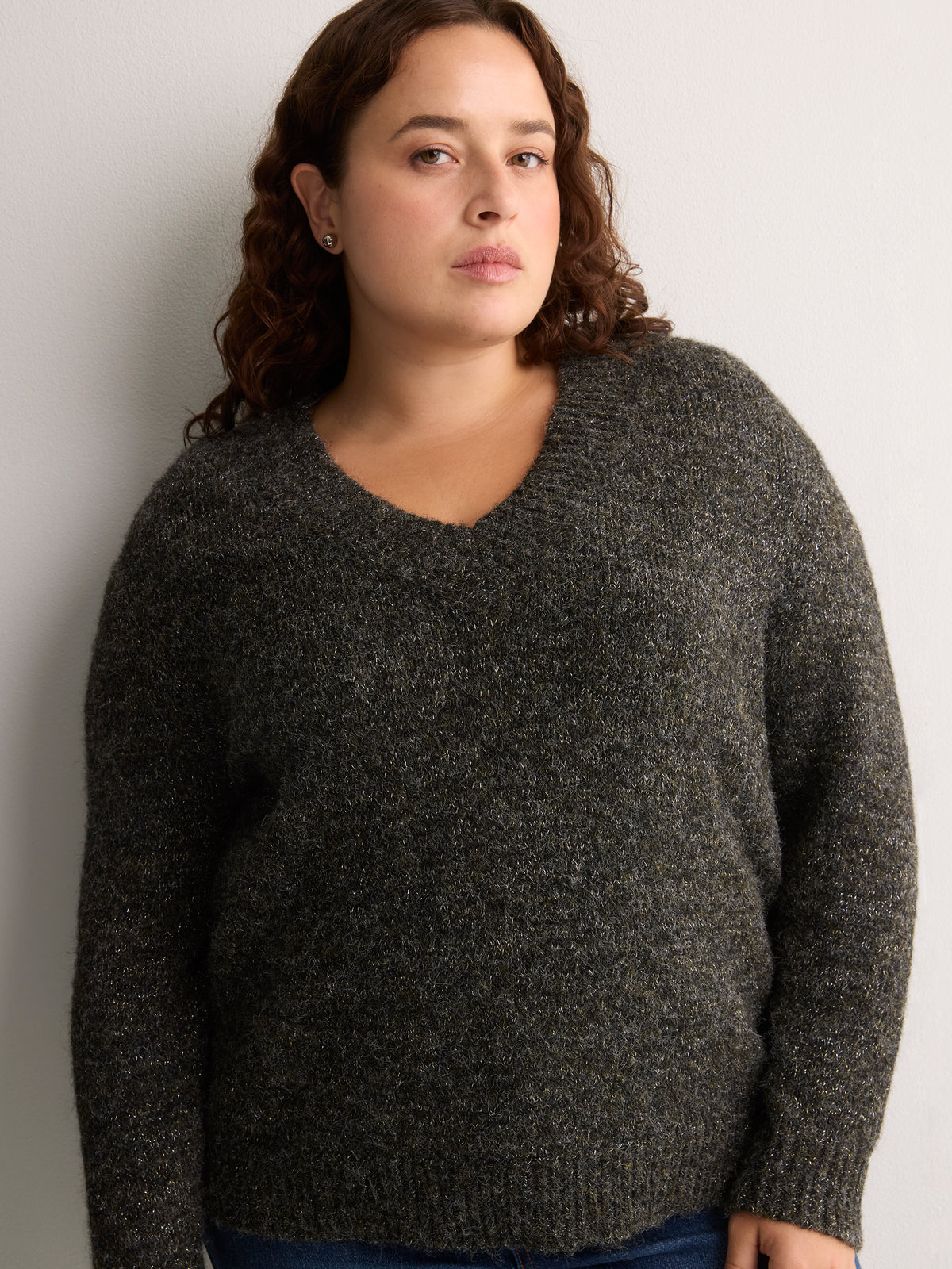 Loose Lurex V-Neck Sweater