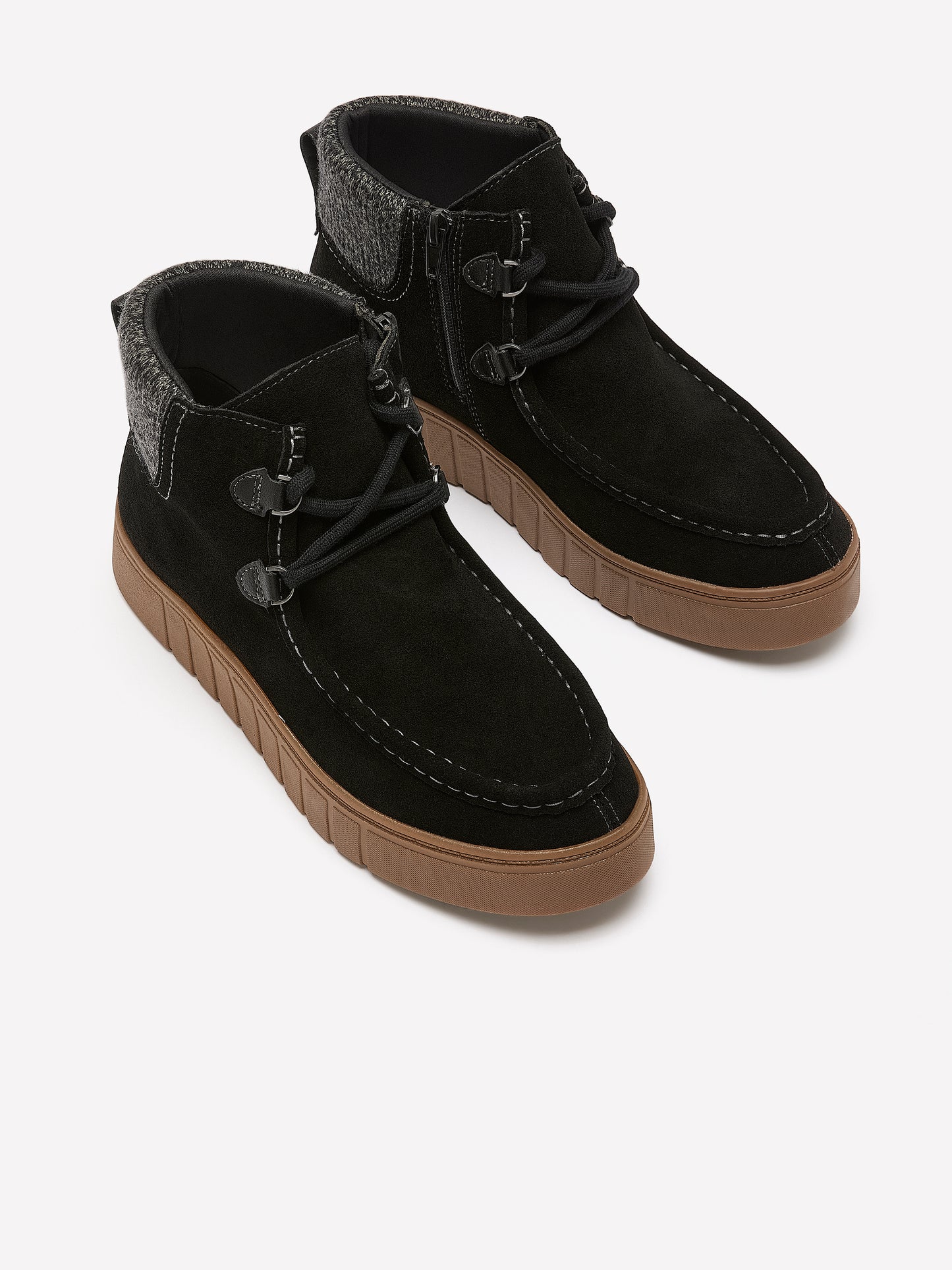 Wide Width, Mykah Izzy Suede Lace-Up Bootie with Sherpa Overlay - Clarks