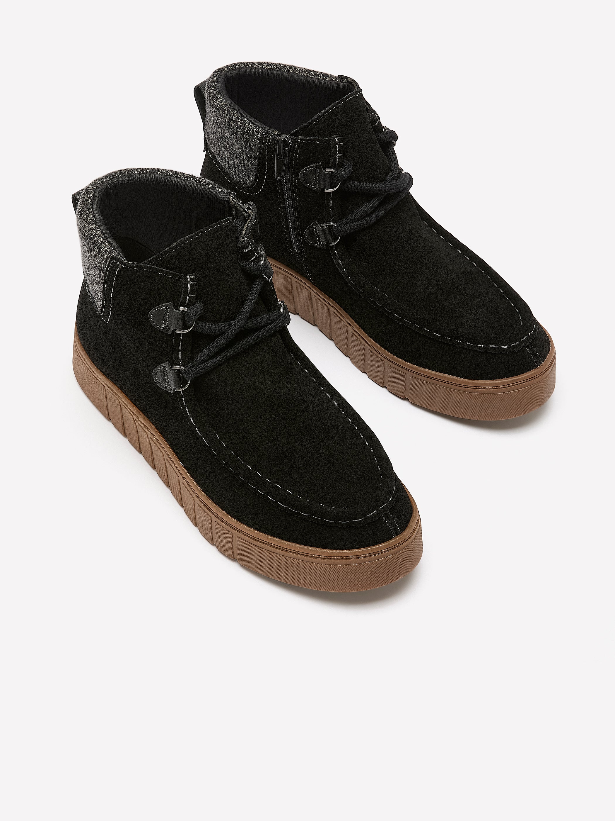 Wide Width, Mykah Izzy Suede Lace-Up Bootie with Sherpa Overlay - Clarks