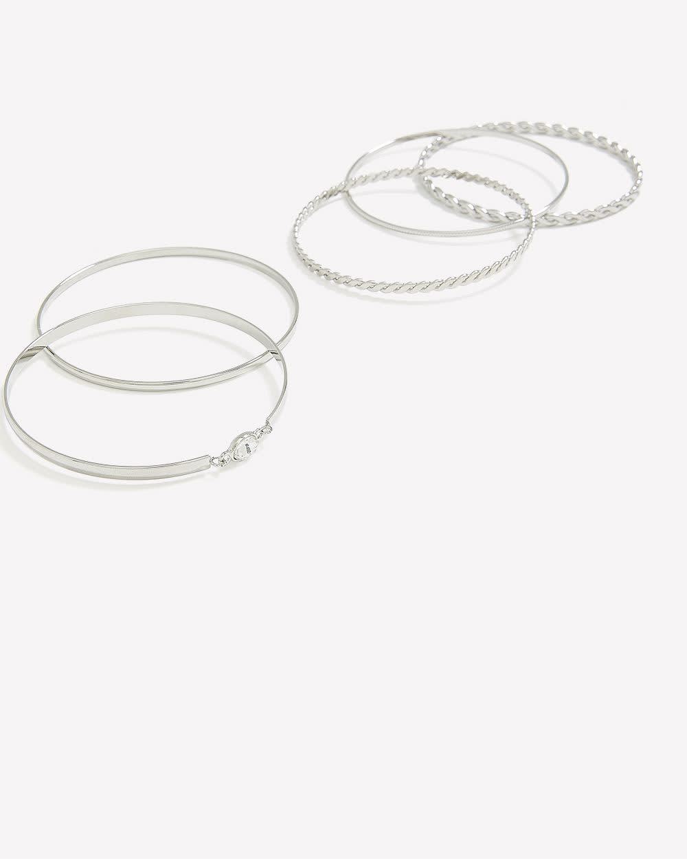 Bracelets assortis argentés avec pierre transparente, ens. de 5