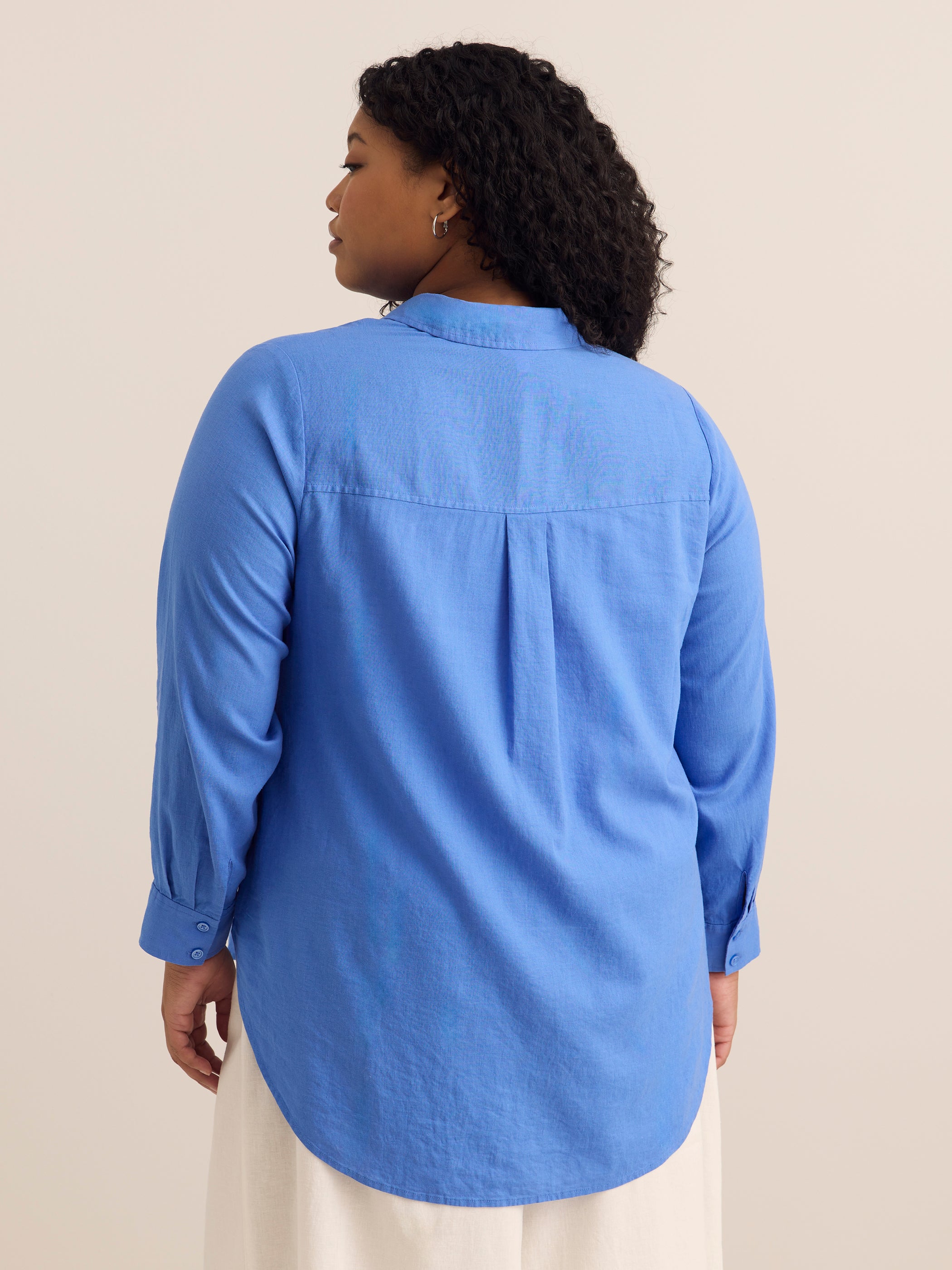 Linen-Blend Buttoned Down Tunic Shirt