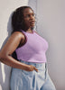 Fitted Halter-Neck Rib Knit Tank Top with Contrast Binding