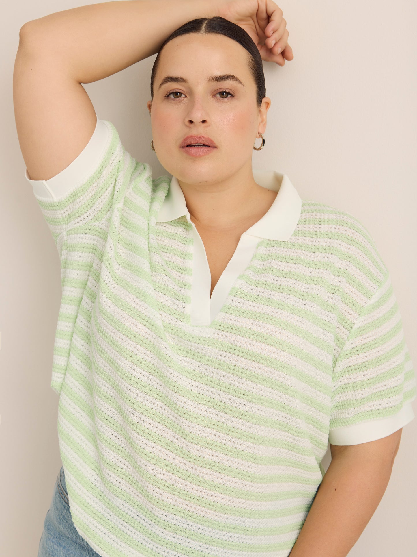Striped Crochet Johnny Collar Polo - Active Zone
