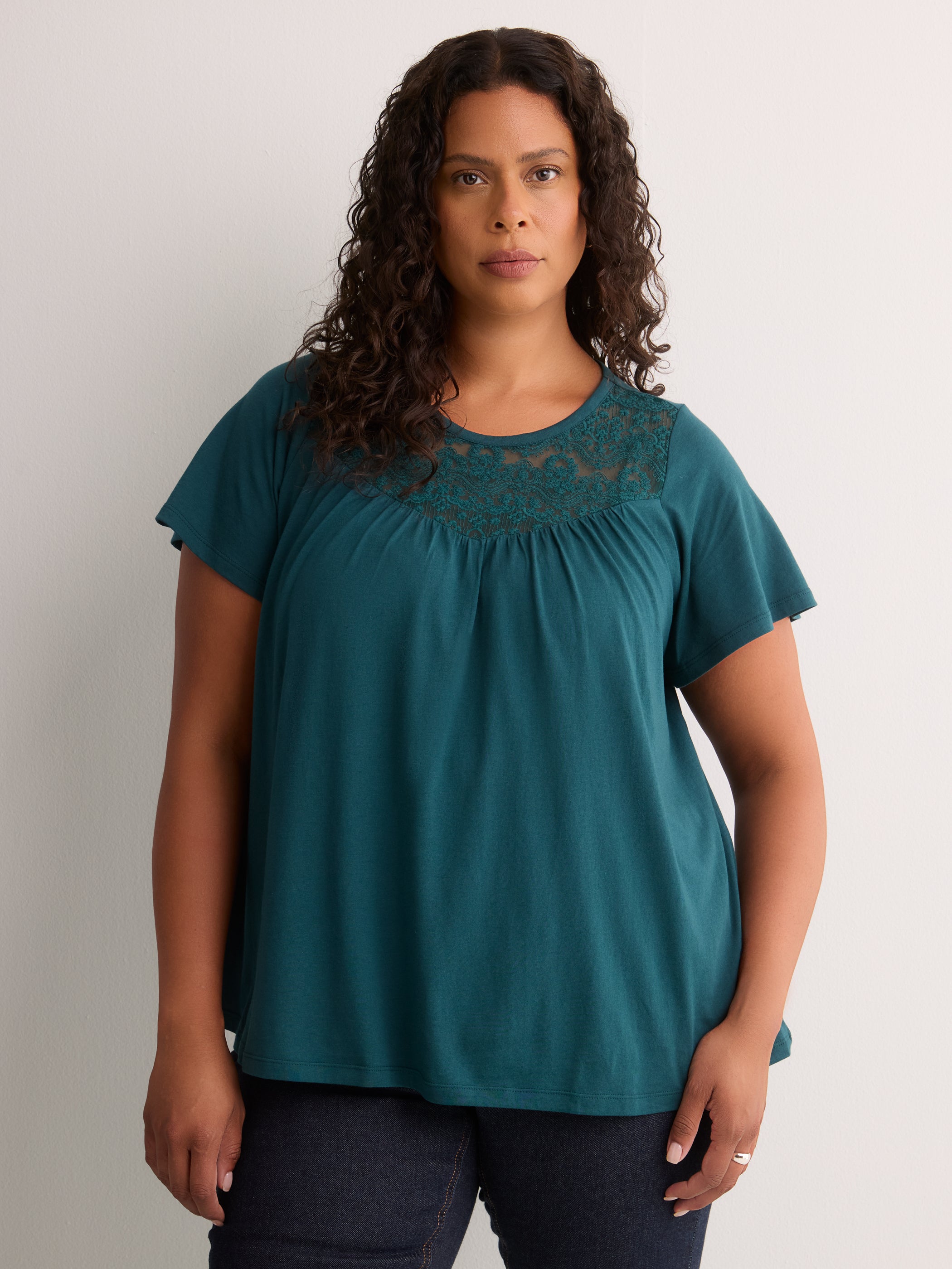 Slight Swing Top with Embroidered Yoke