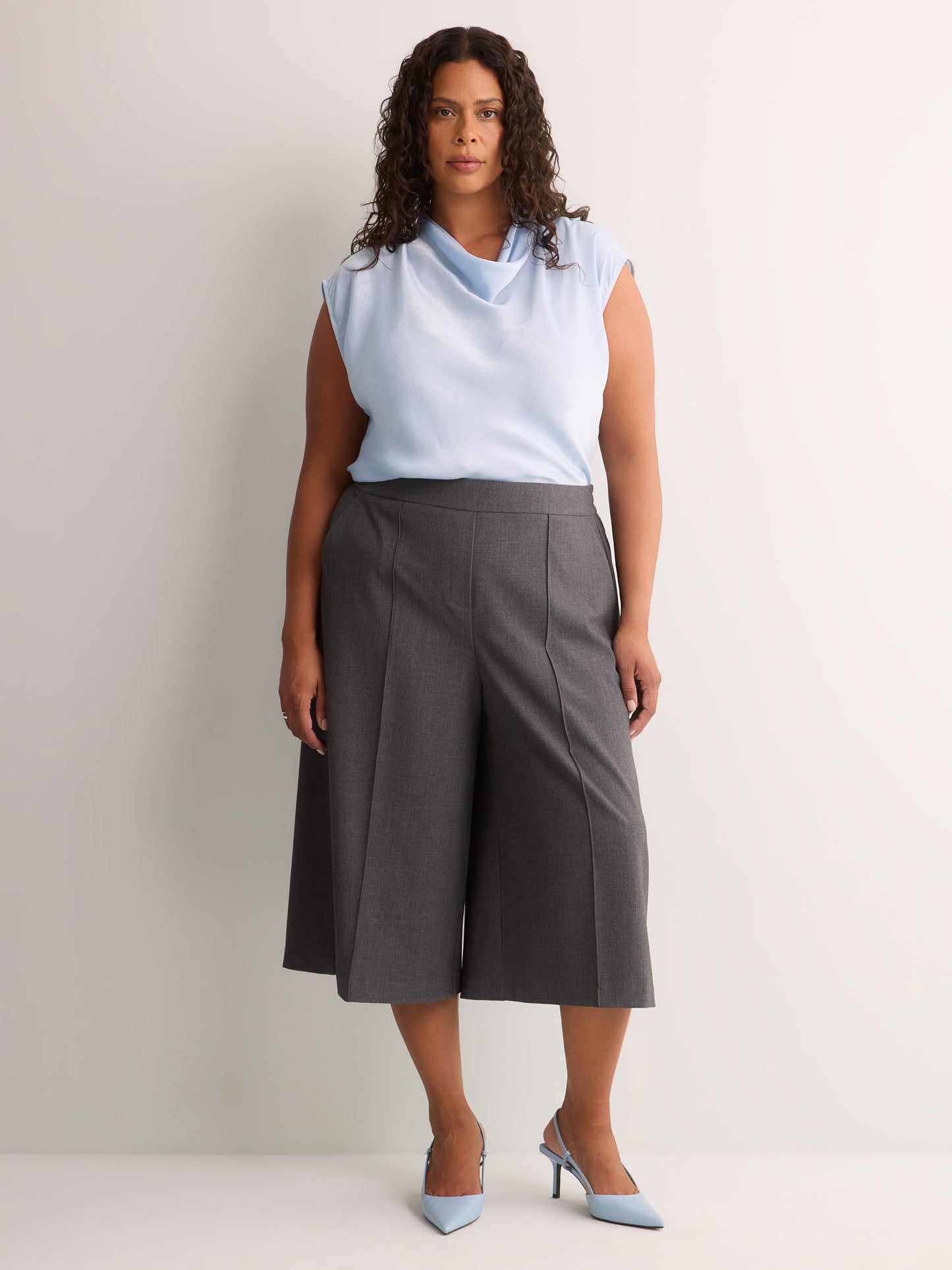 Straight-Fit Draped Cowl-Neck Satin Blouse
