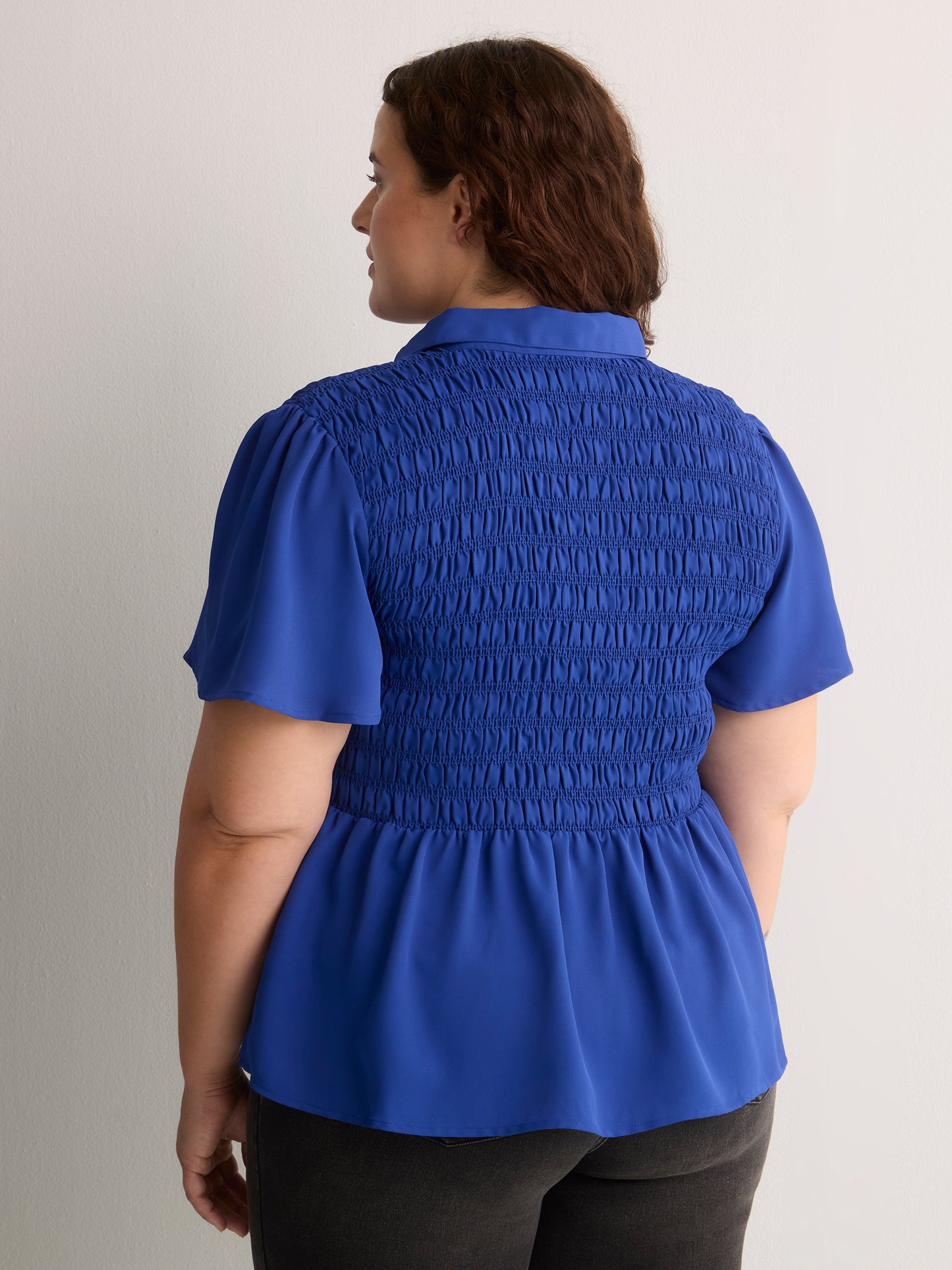 Responsible, Smocking Fit-and-Flare Shirt-Collar Blouse