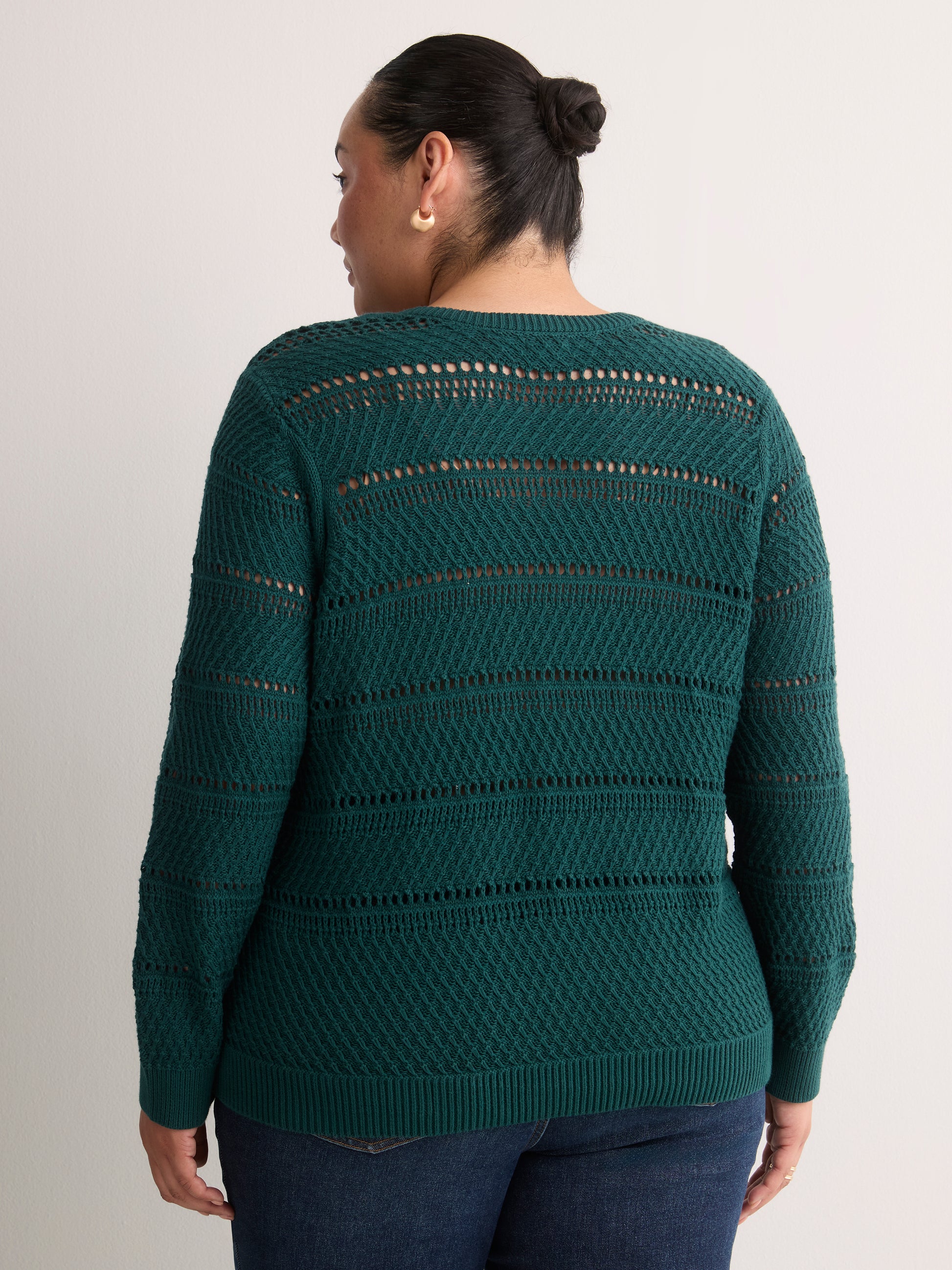 Straight Lace-Up Crew Neck Combed Knit Sweater