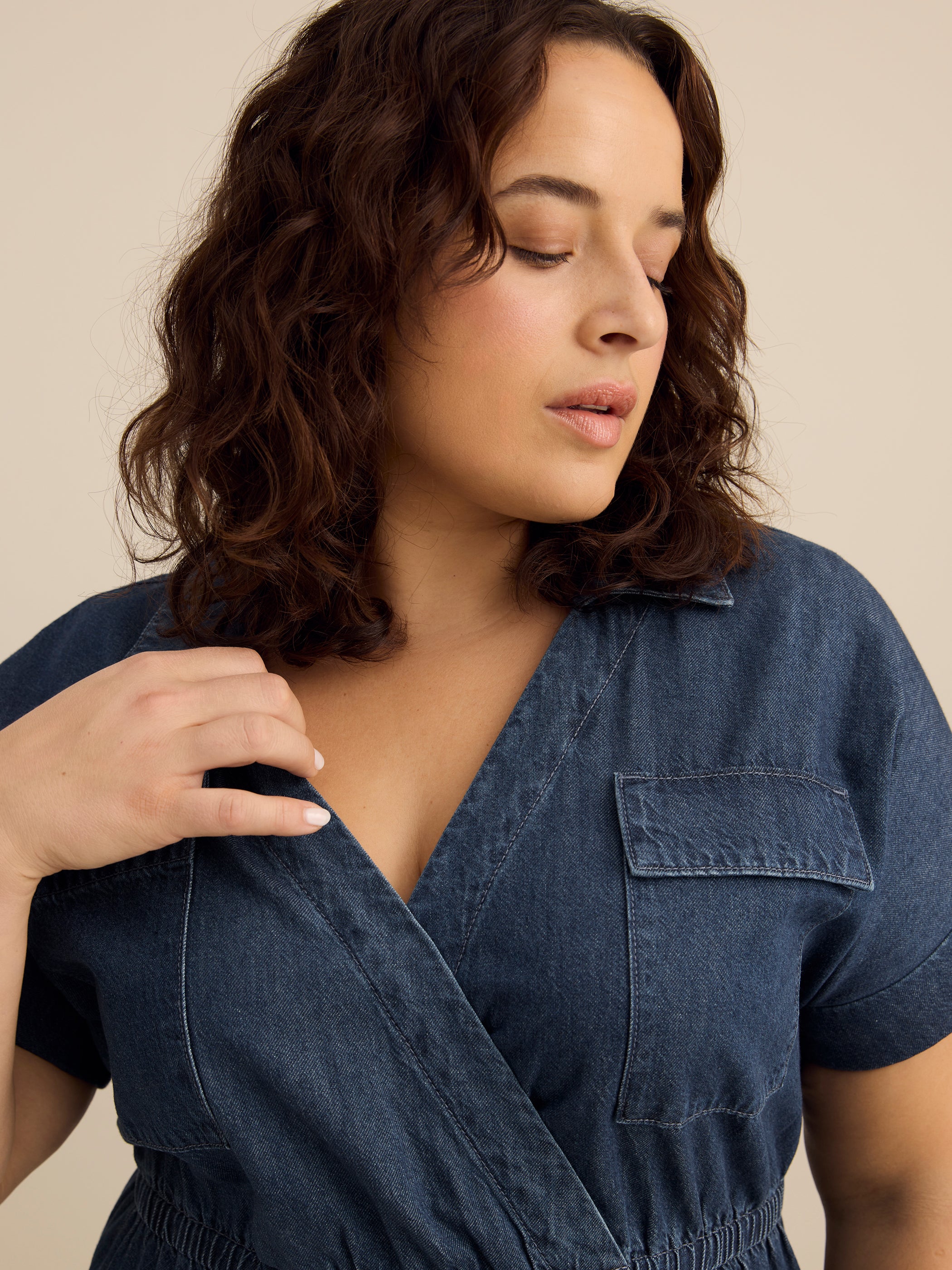 Denim Midi Utility Shirt Dress with Tiered Skirt