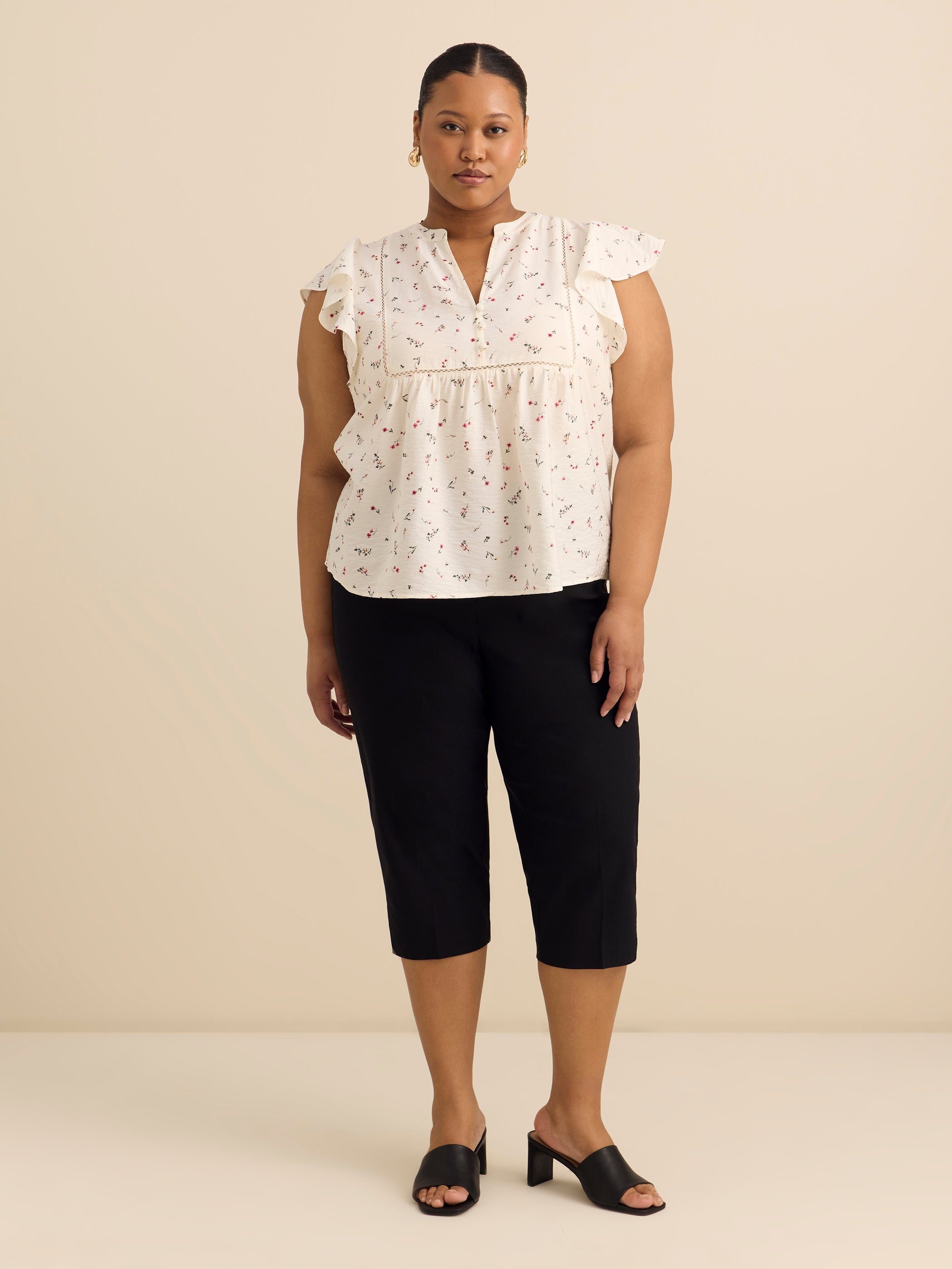 A-Line Blouse with Short Flutter Sleeves