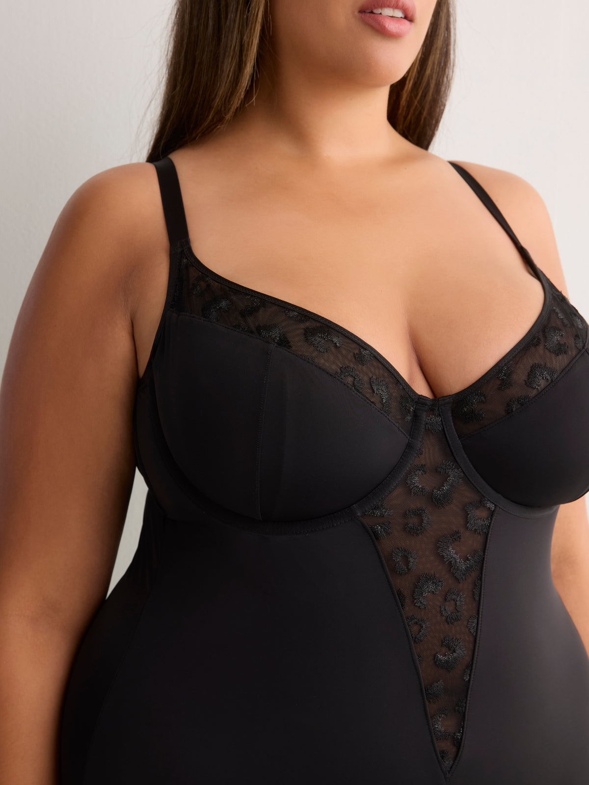 Sexy Black Cheeky Bodysuit with Cheetah Embroidery - Déesse Collection