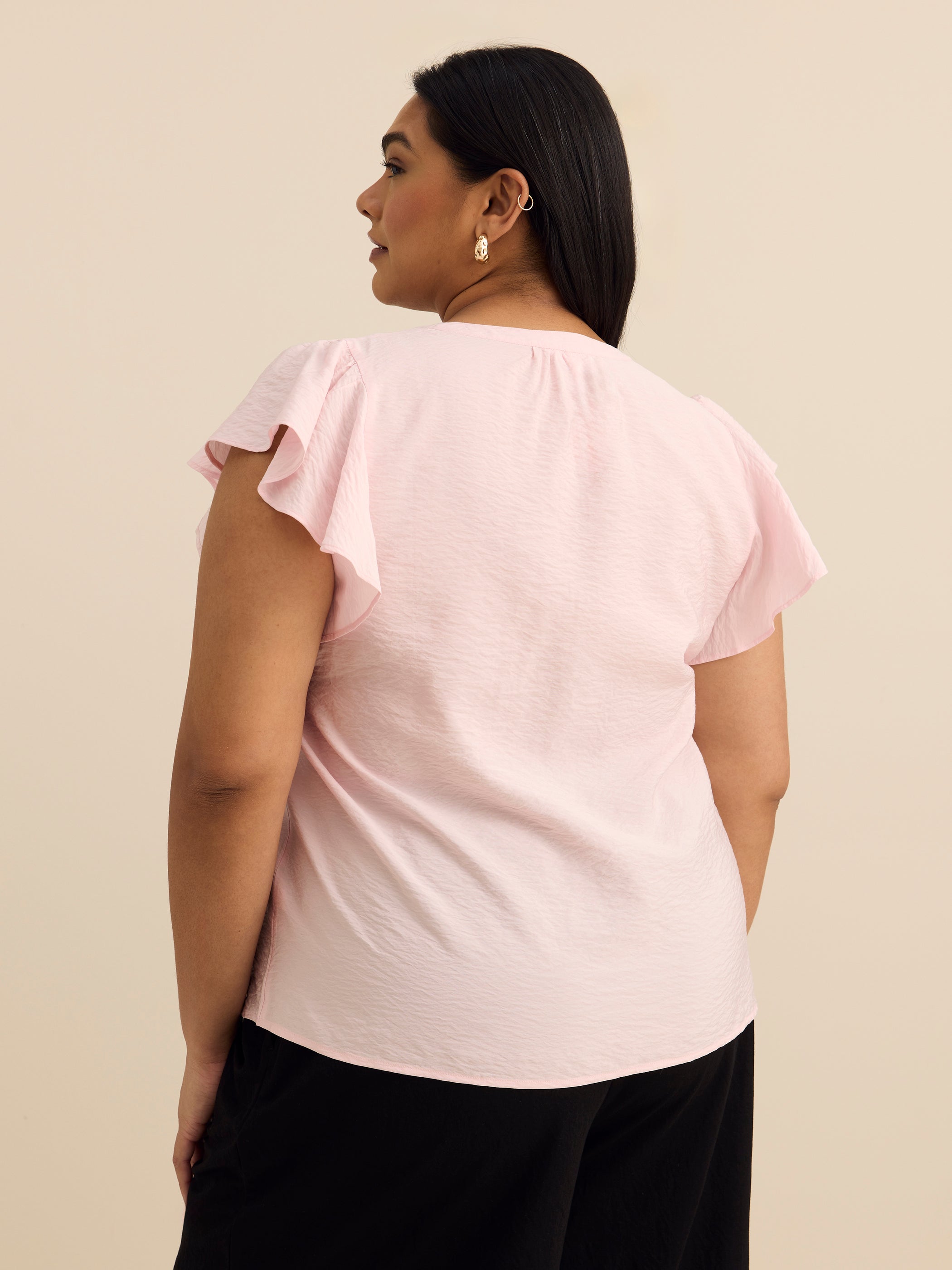 A-Line Blouse with Short Flutter Sleeves