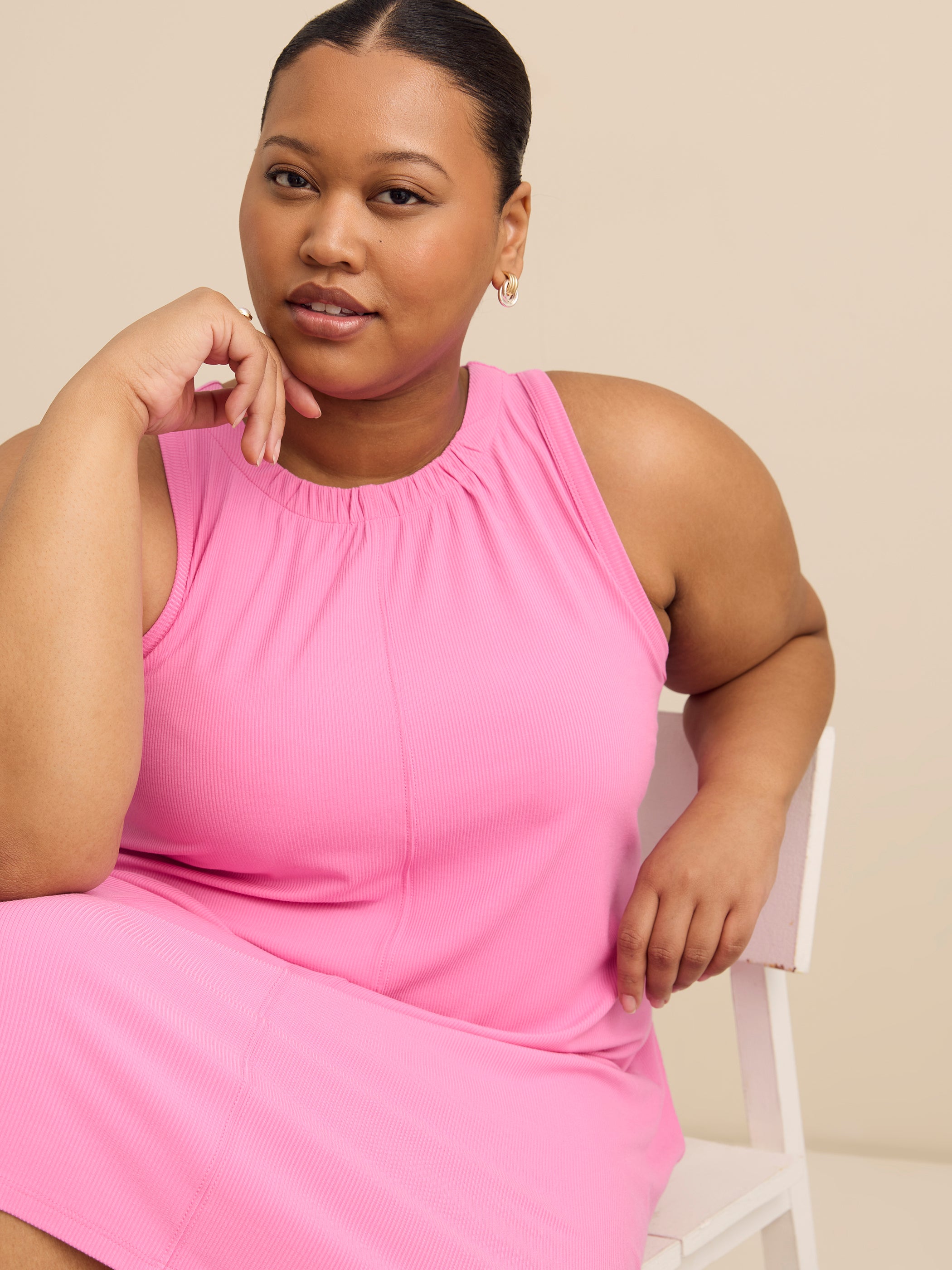 Responsible, Ribbed Sleeveless Halter Dress with Pockets