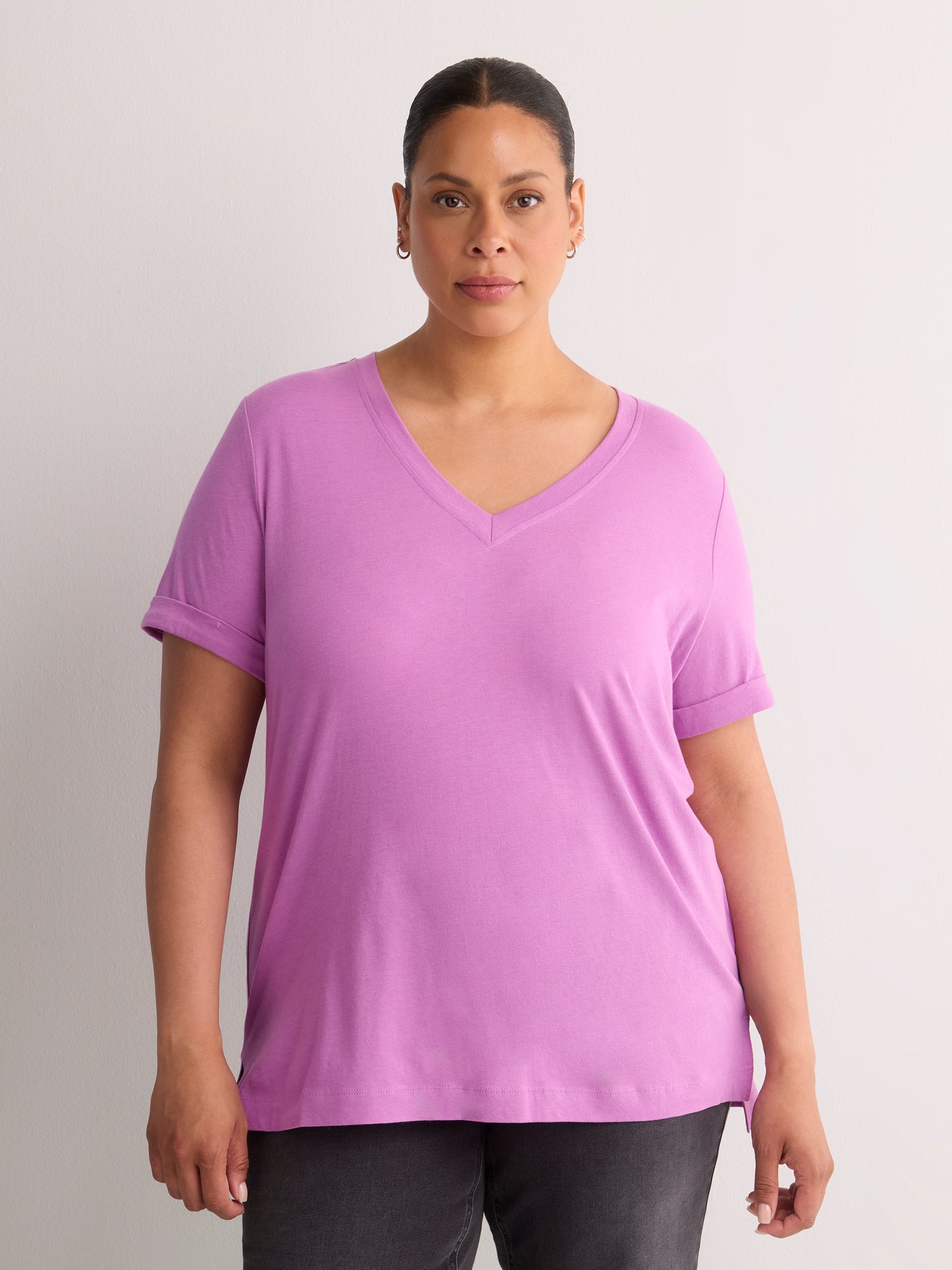 Boyfriend-Fit V-Neck Tee with Slits