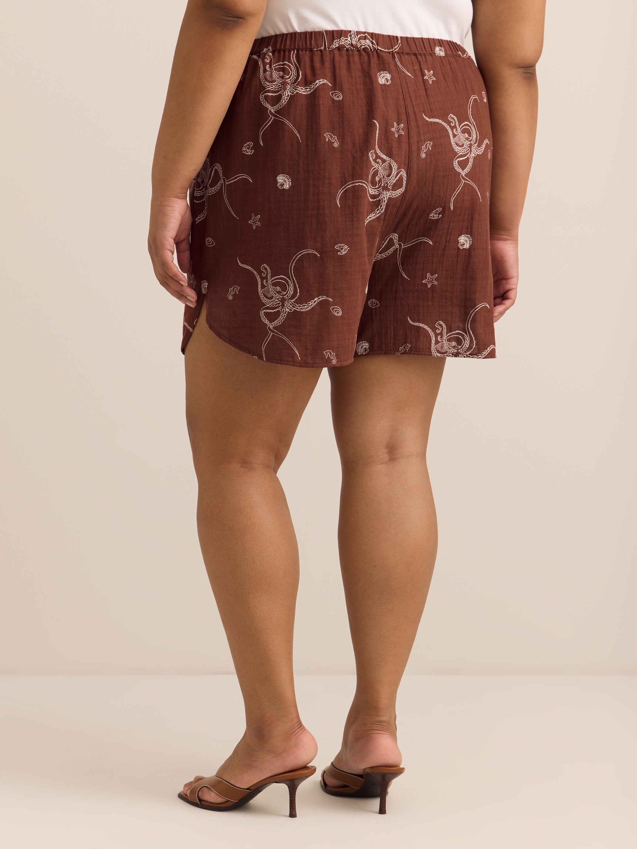 Sea-Print Cotton Pull-On Short