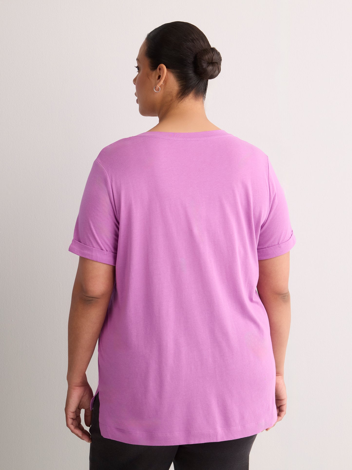 Boyfriend-Fit V-Neck Tee with Slits