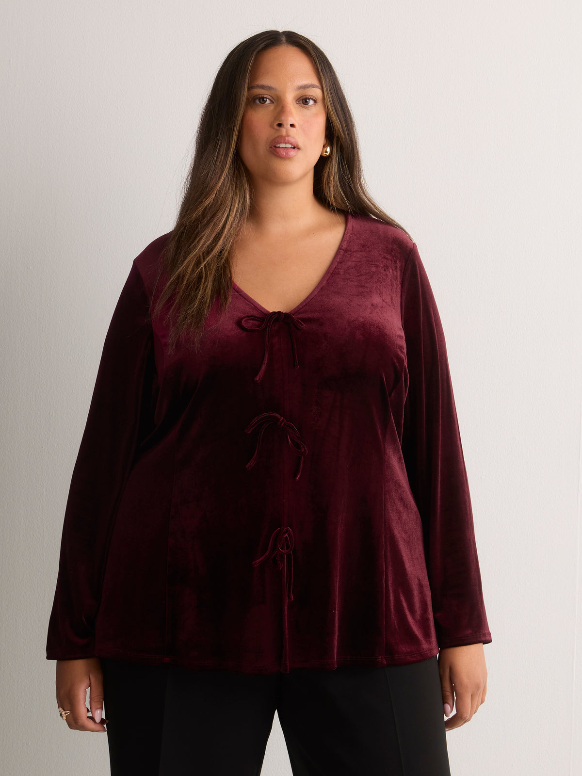 Fit-and-Flare Tie-Front Velvet Cardigan