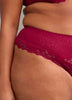 Red Microfibre Thong with Wide Lace Waistband - Déesse