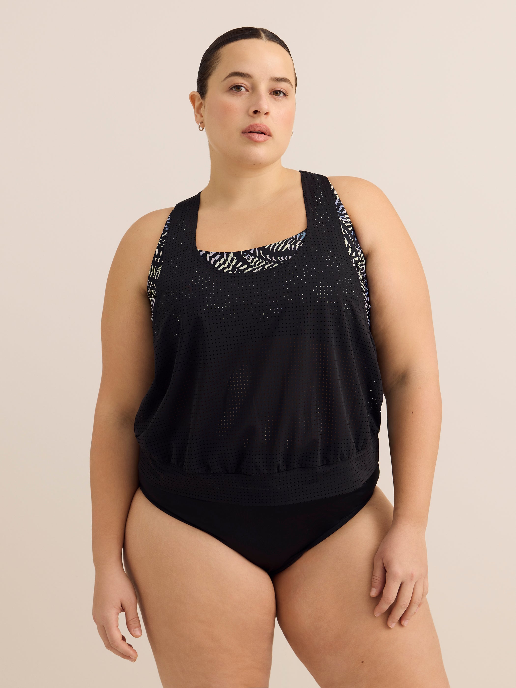 Black Wave-Print Fooler Tankini Top - Active Zone