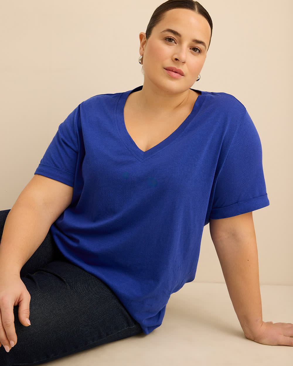 Responsible, V-Neck Boyfriend Tee with Slits