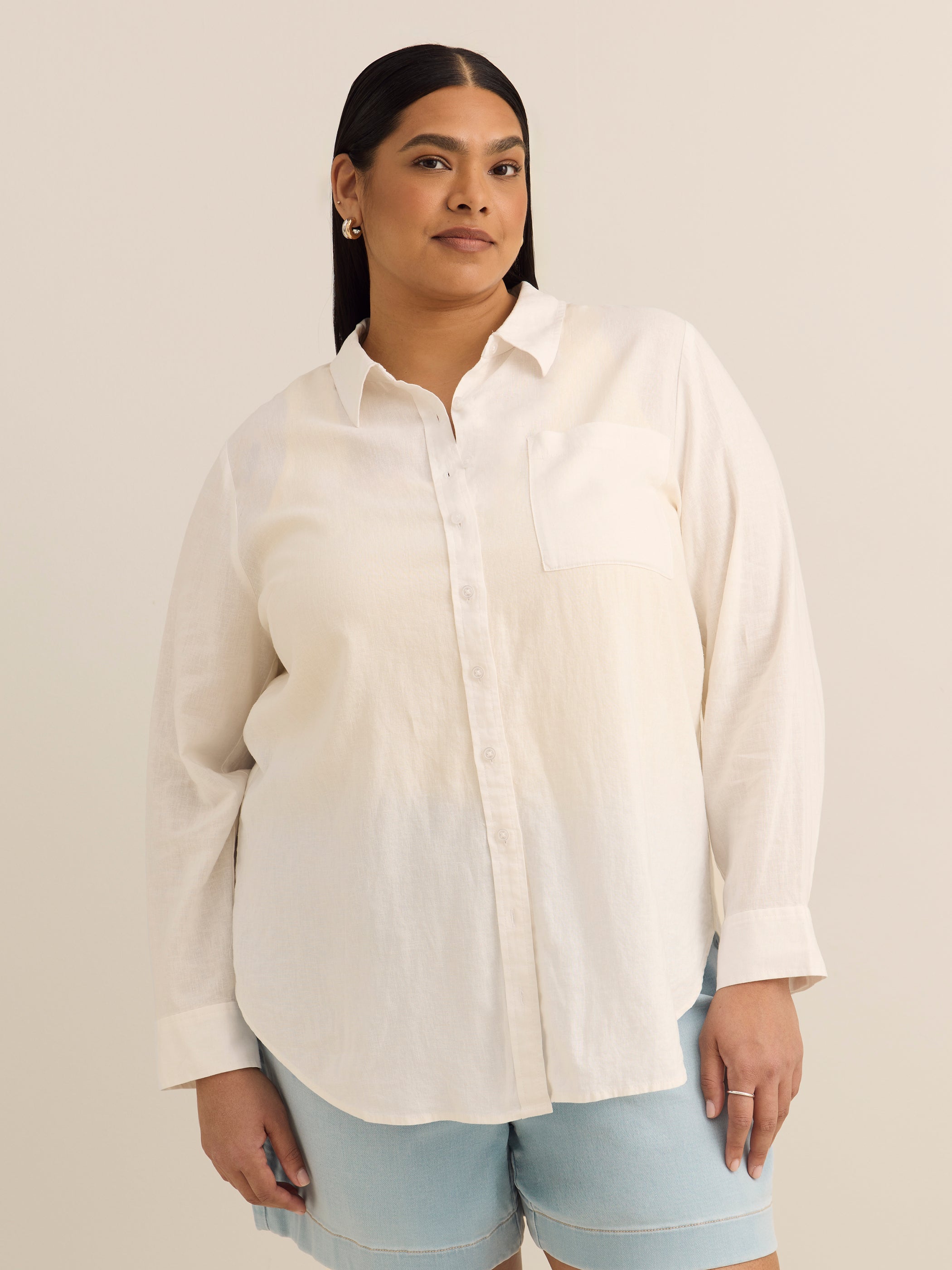 Linen-Blend Buttoned Down Shirt