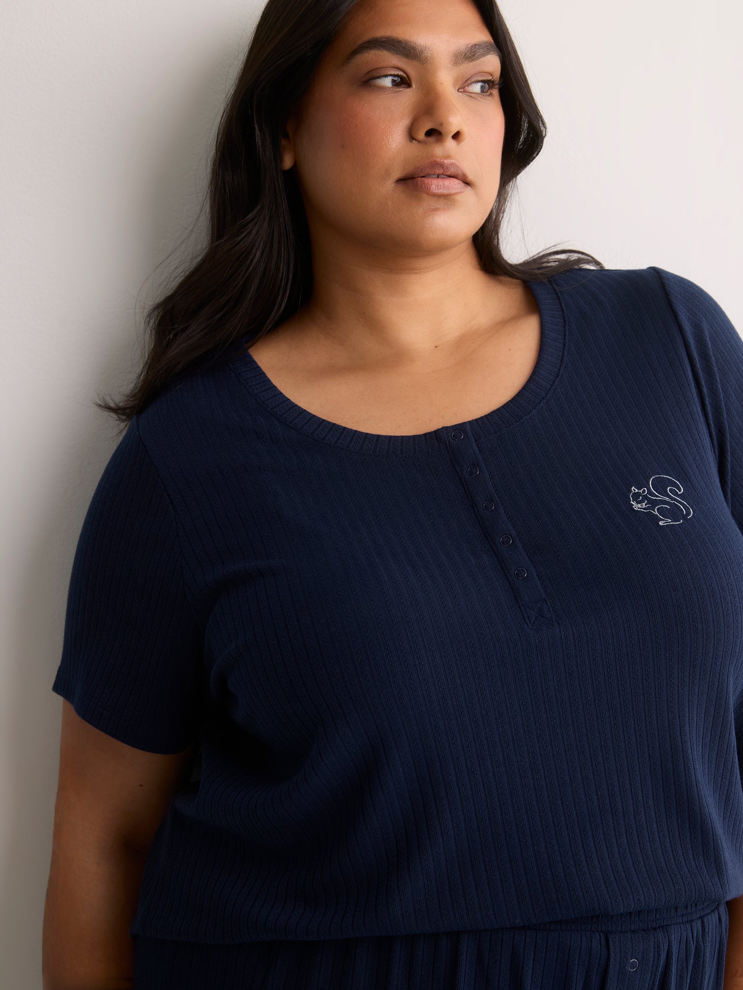 Textured Blue Short-Sleeve Henley Pyjama Top - tiVOGLIO