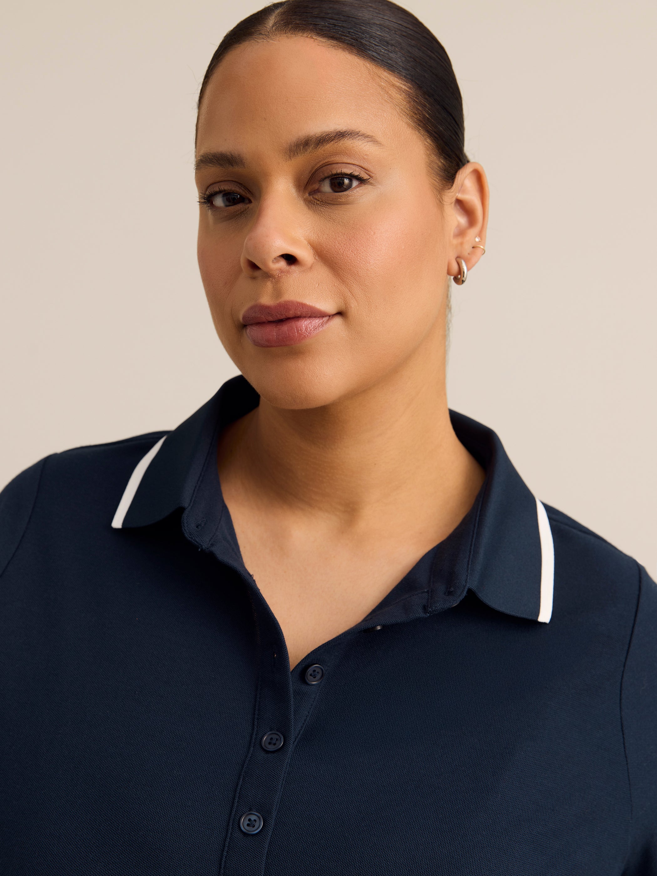 Short-Sleeve Pique Polo with Ribbed Collar - Active Zone