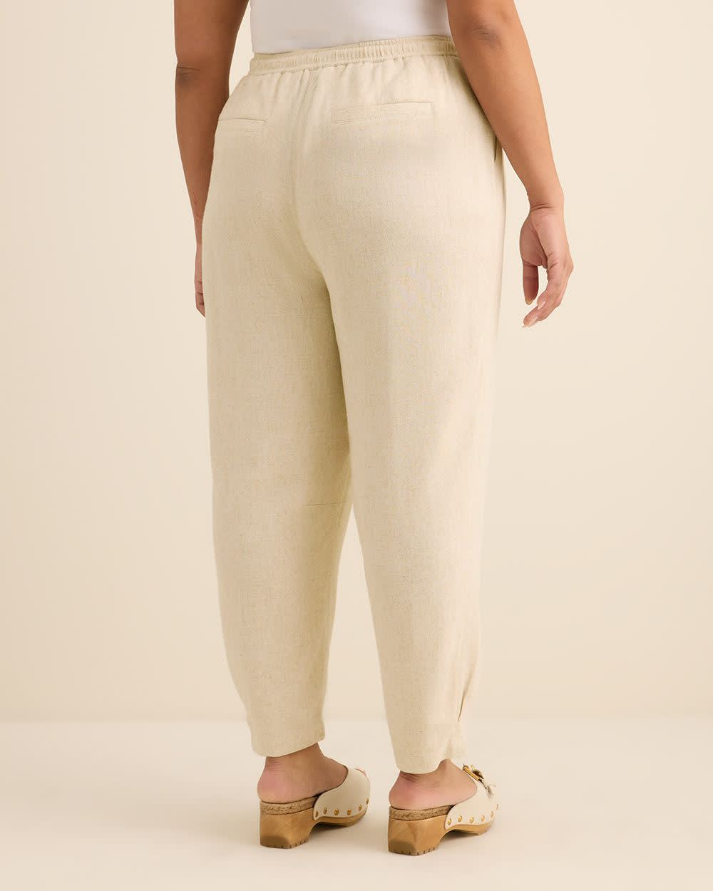 Linen Blend Pull-On Barrel-Leg Pant