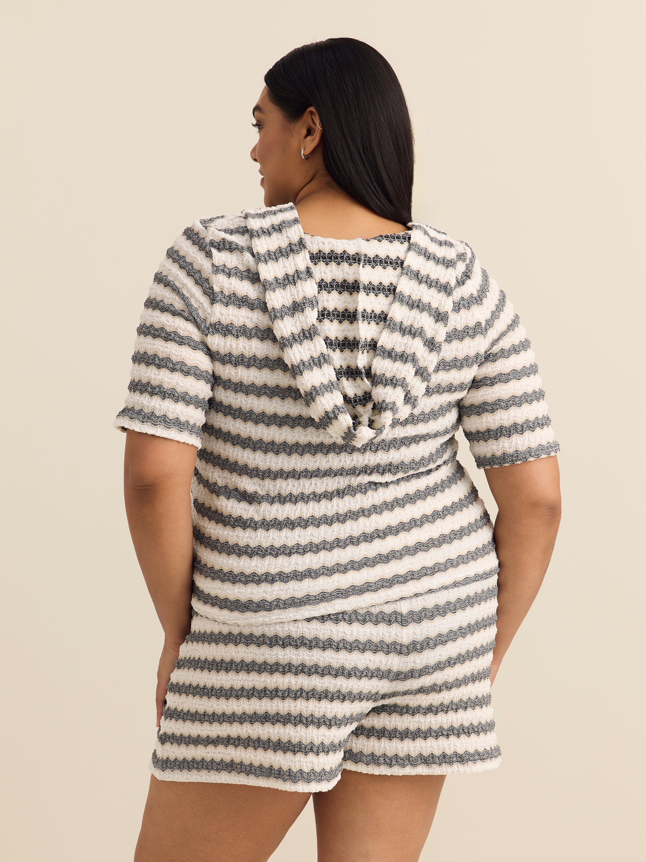 Striped Hooded Short-Sleeve Cover-Up Top - Cover Me