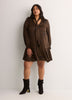 Striped Long-Sleeve Tiered Dress with Neck Tie - Addition Elle
