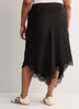 Black Satin Midi Skirt with Lace Hem