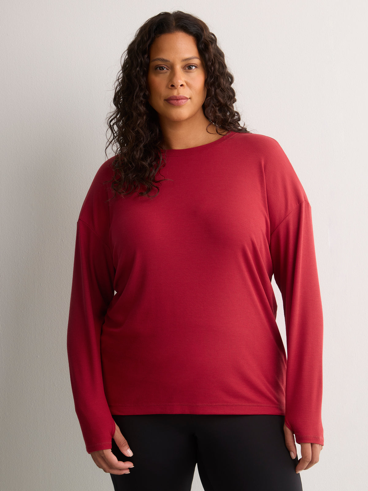 Long Ribbed Knit Crew-Neck T-Shirt - Active Zone