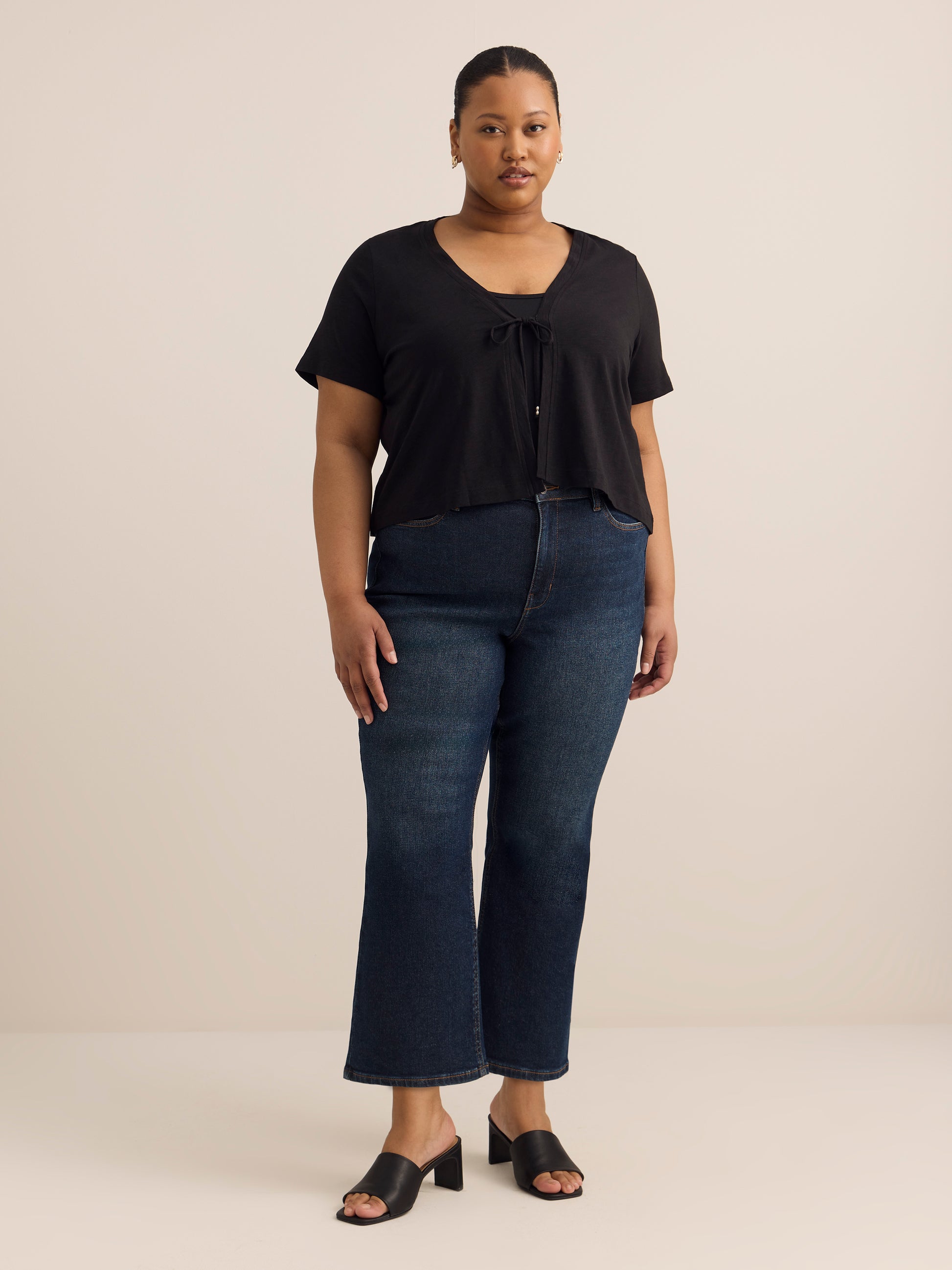 Tie-Front Short-Sleeve Cardigan