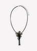 Black Corded Necklace with Metallic Flower Pendant