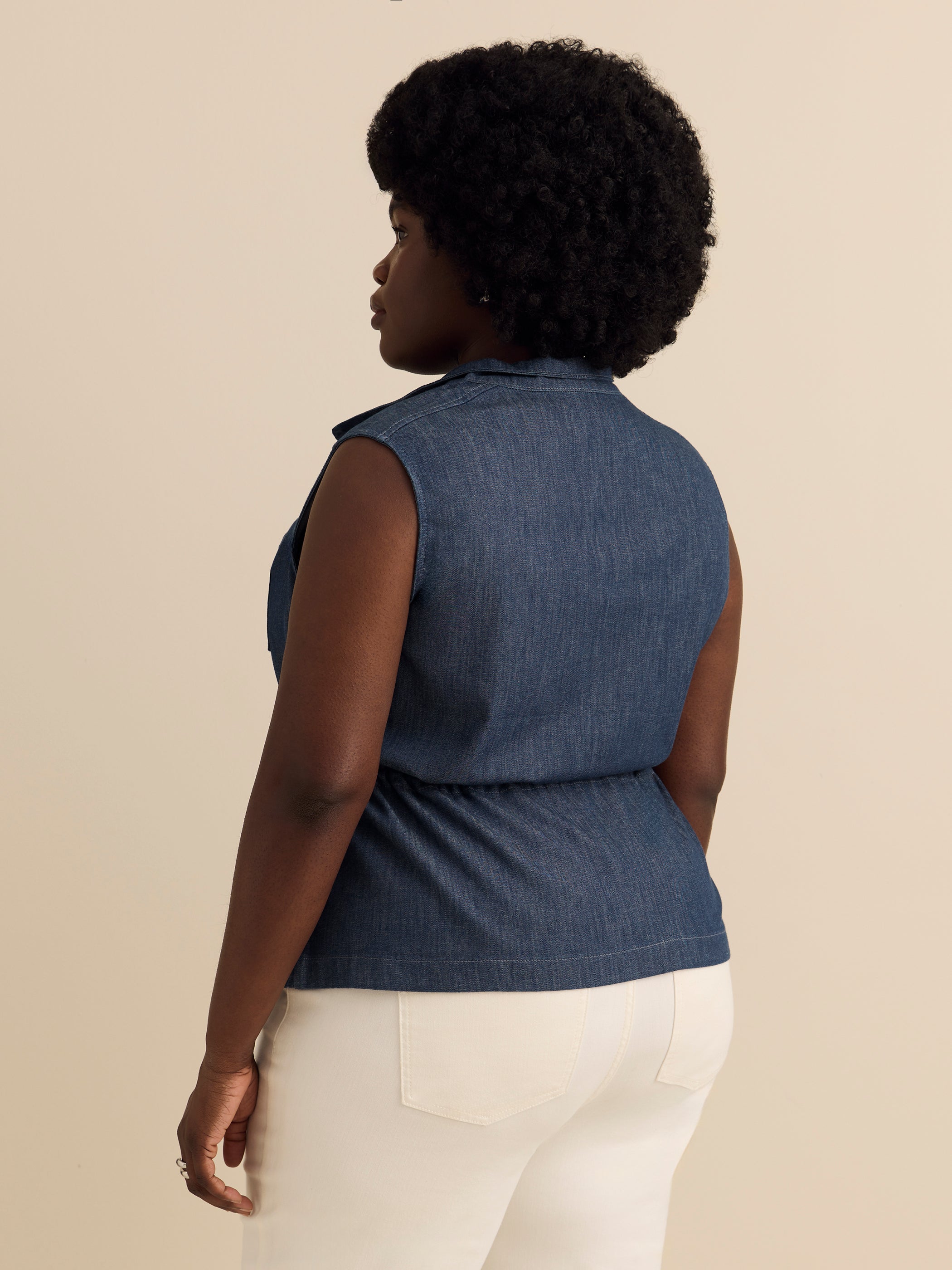 d/C JEANS Plus Size Safari Denim Vest Sleeveless Adjustable Waist
