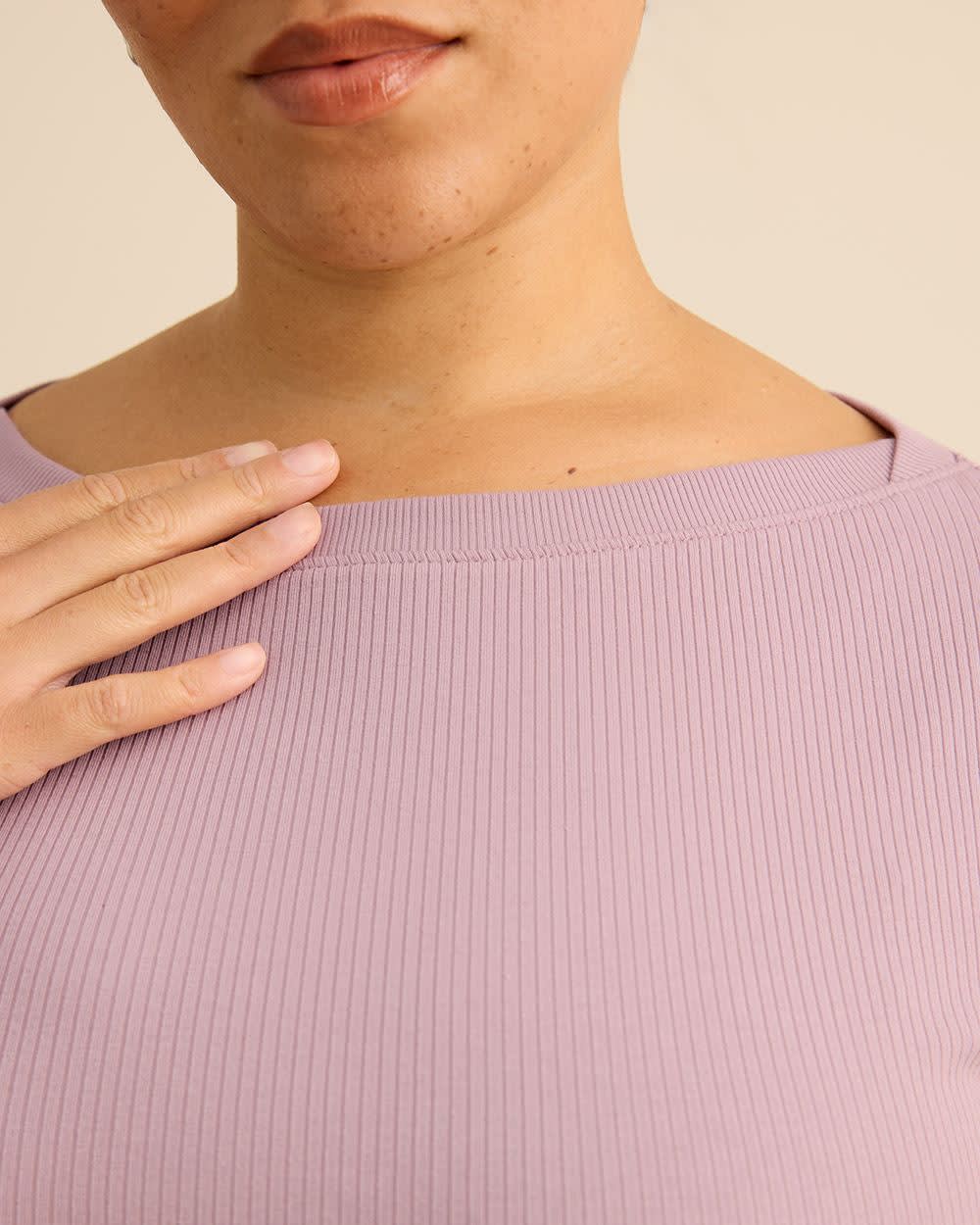 Rib Knit Boat Neck Long-Sleeve Top - Addition Elle