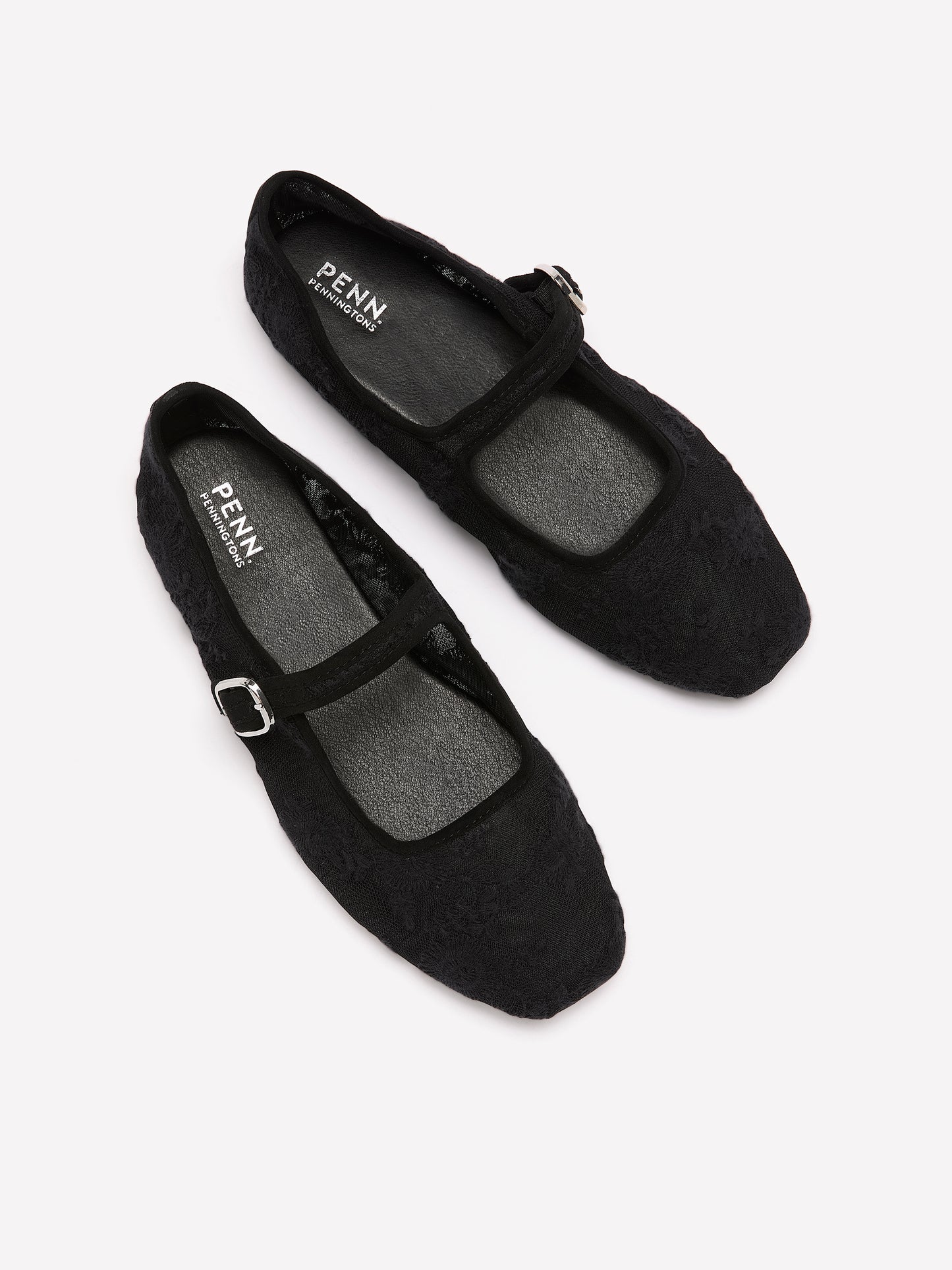 Extra Wide Width, Black Floral Textured Ballet Flats