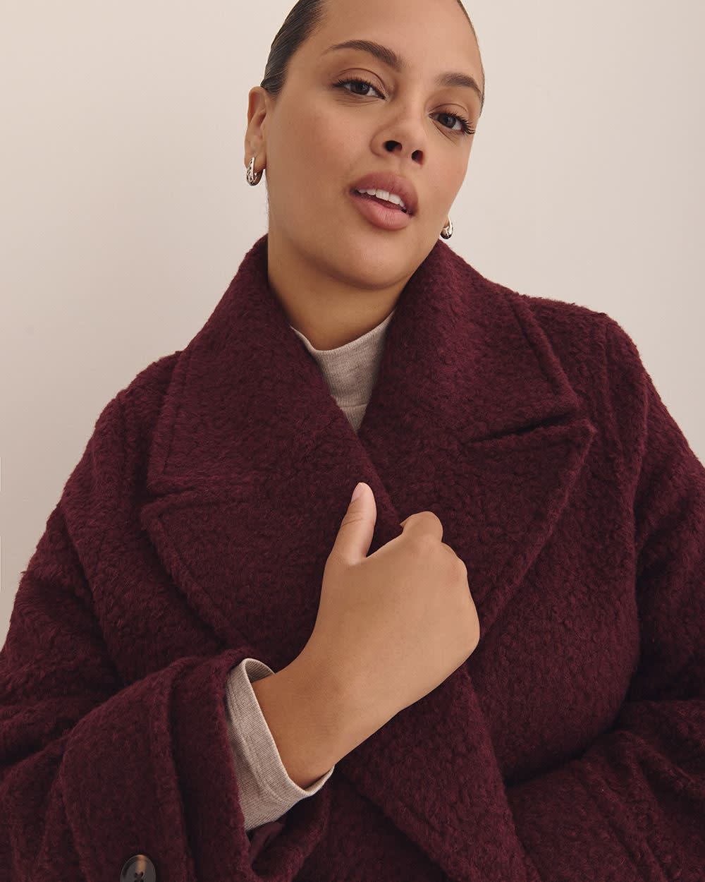 Penningtons Women's Knit Peacoat – Bouclé, Double Breasted, Lined