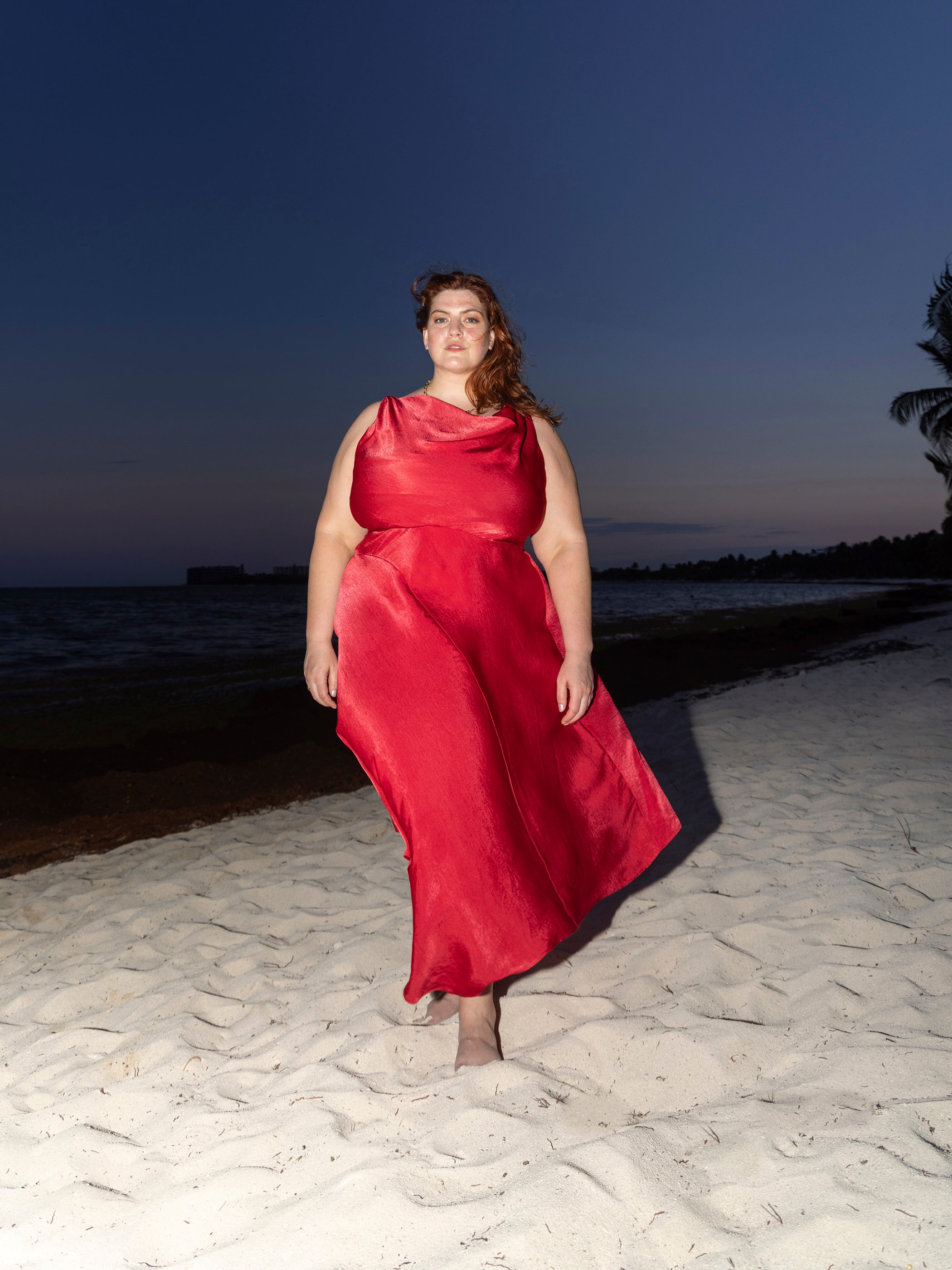 Asymmetric Satin Cocktail Midi Dress - Addition Elle