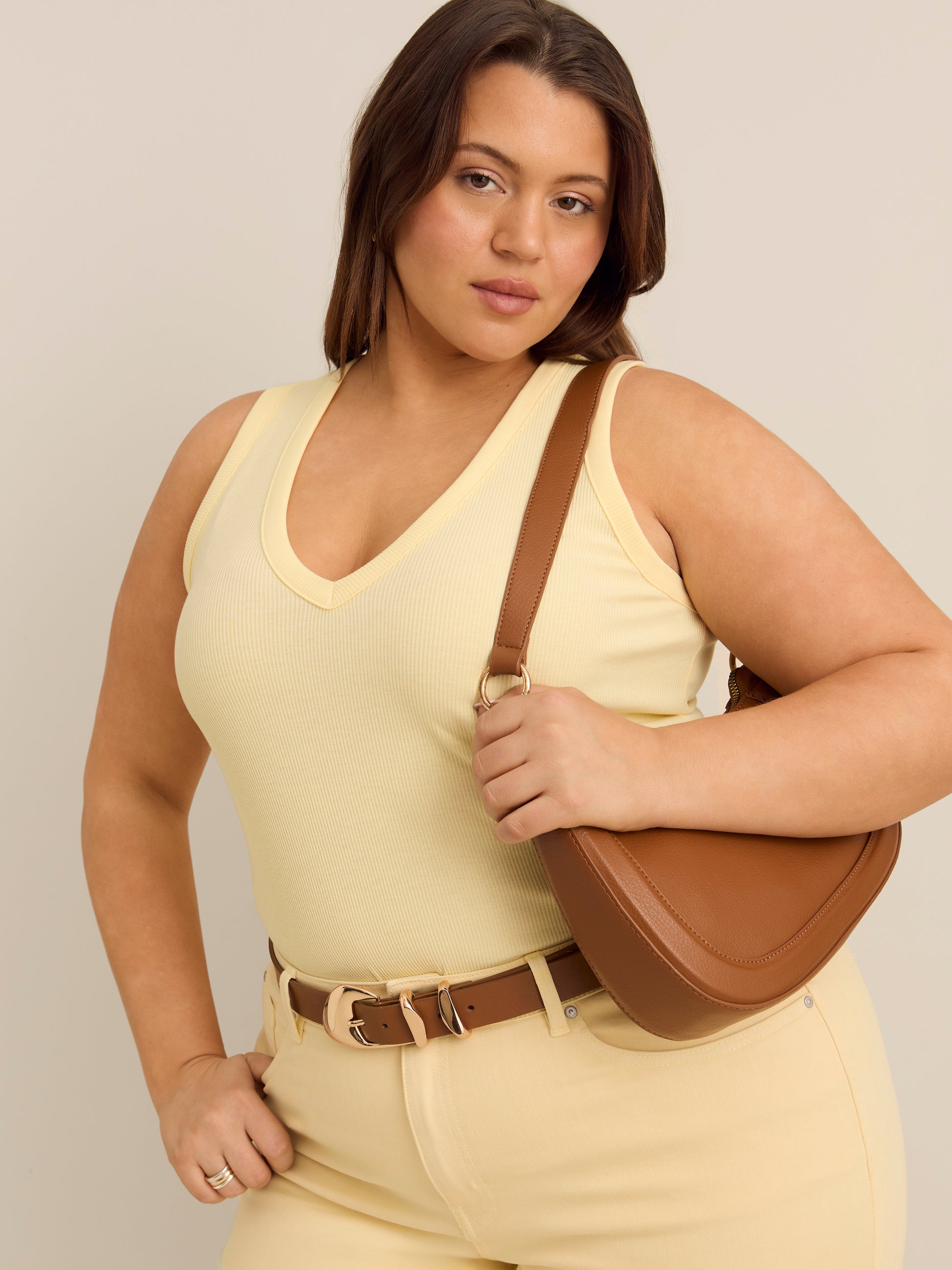 Fitted V-Neck Ribbed Knit Tank Top - Addition Elle